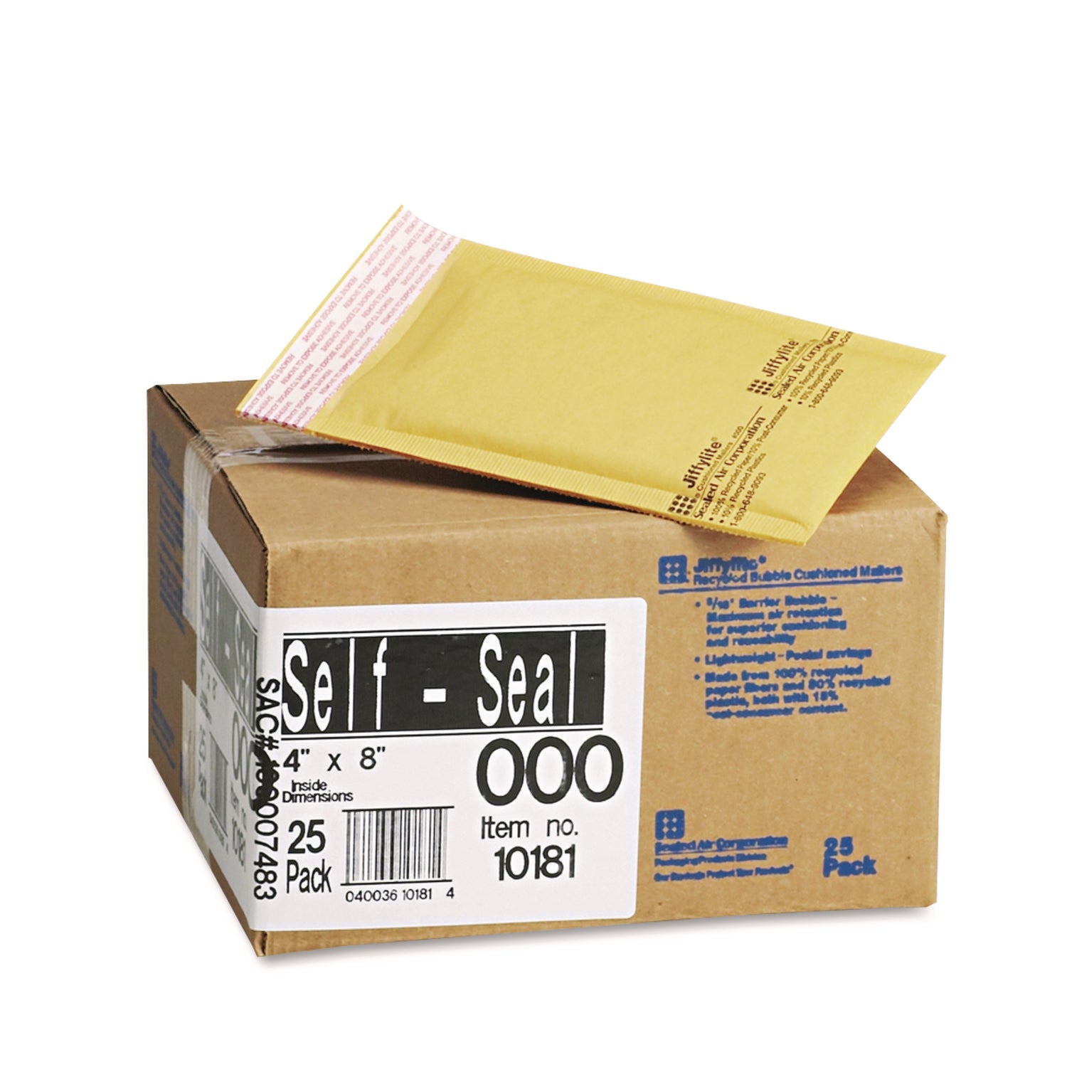 Sealed Air JiffyLite Cellular Cushioned Mailers - Bubble - #000 - 4" Width x 8" Length - Peel & Seal - Kraft - Kraft - 25 / Carton
