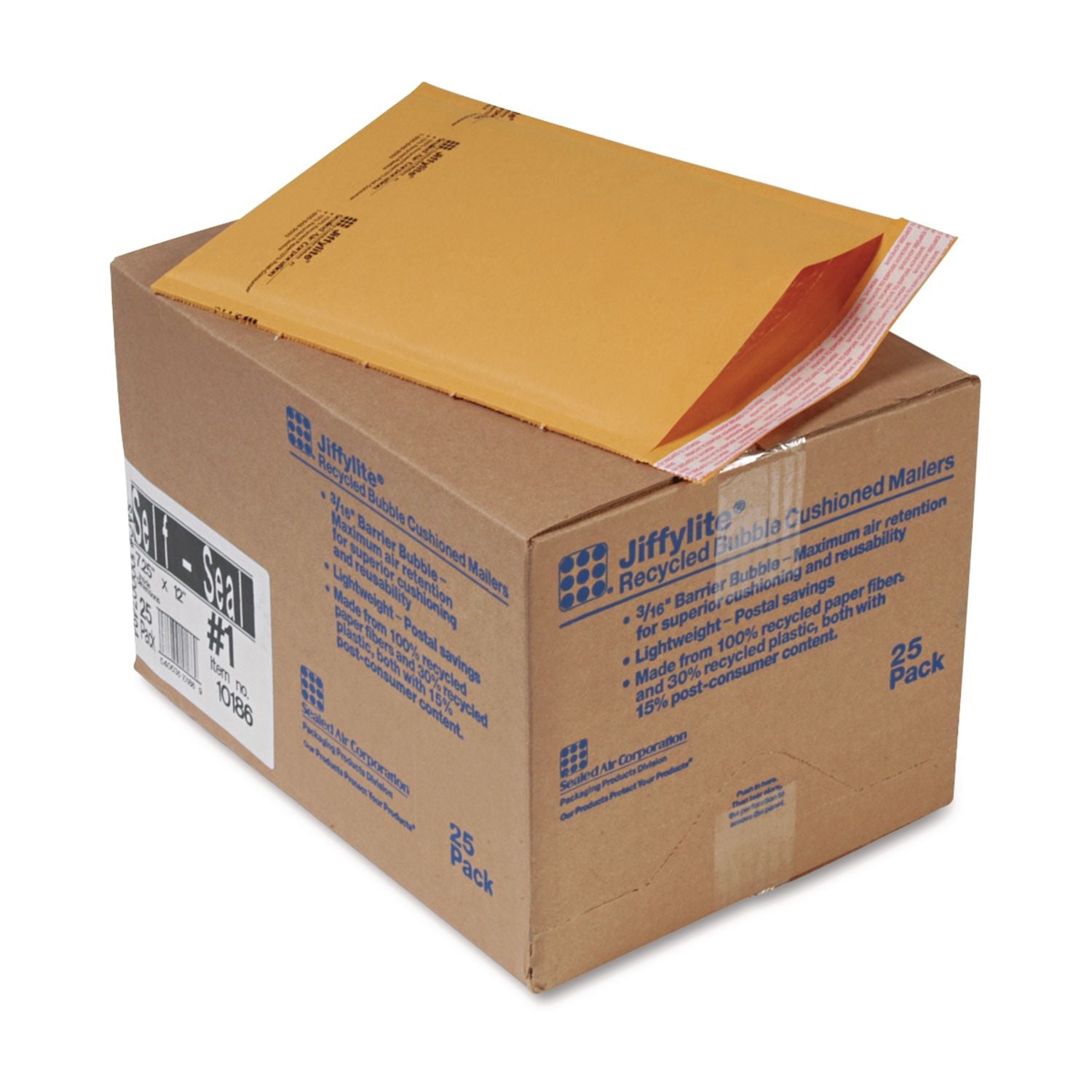 Sealed Air JiffyLite Cellular Cushioned Mailers - Bubble - #1 - 7 1/4" Width x 12" Length - Peel & Seal - Kraft - Kraft - 25 / Carton