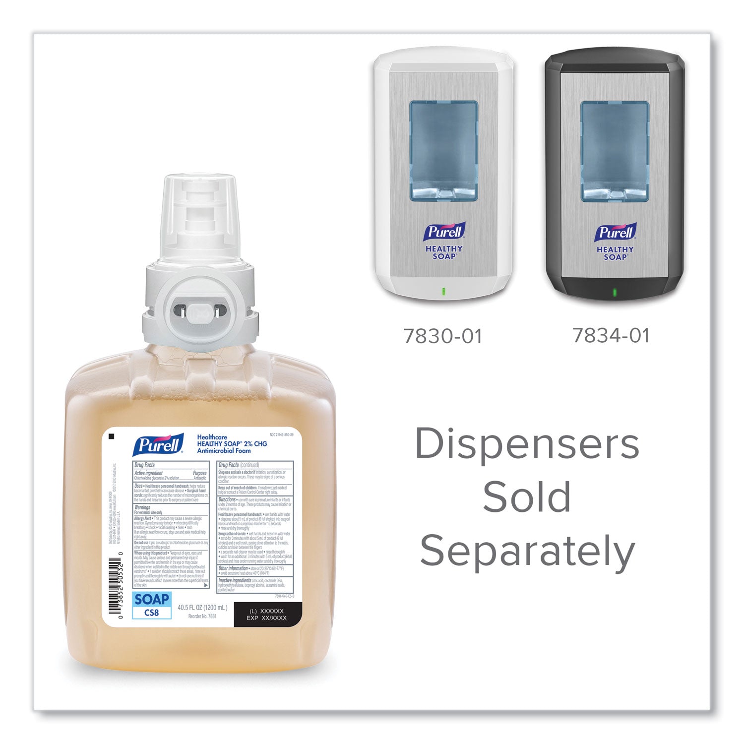 Healthy Soap 2.0% CHG Antimicrobial Foam Refill for CS8 Dispensers, Fragrance-Free, 1,200 mL, 2/Carton