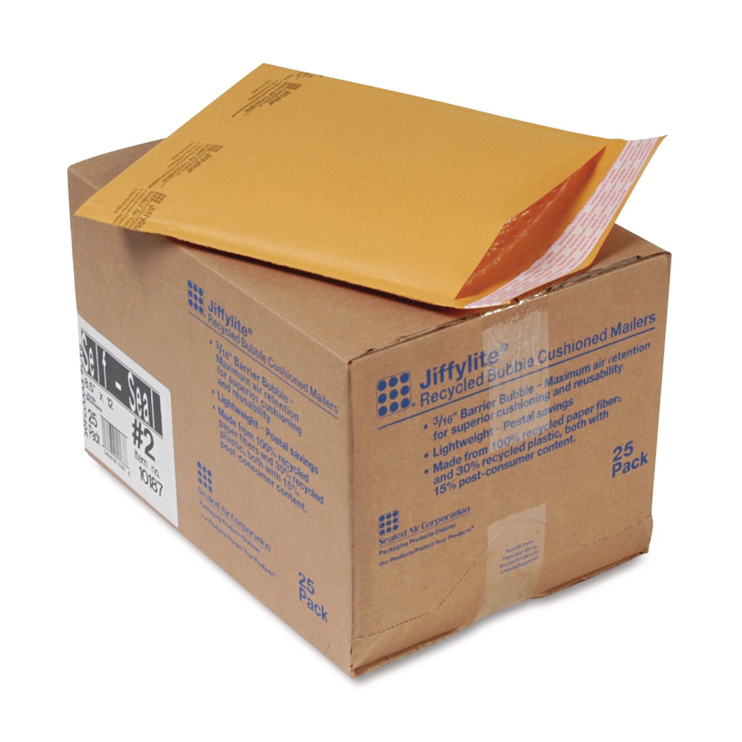 Sealed Air JiffyLite Cellular Cushioned Mailers - Bubble - #2 - 8 1/2" Width x 12" Length - Peel & Seal - Kraft - Kraft - 25 / Carton