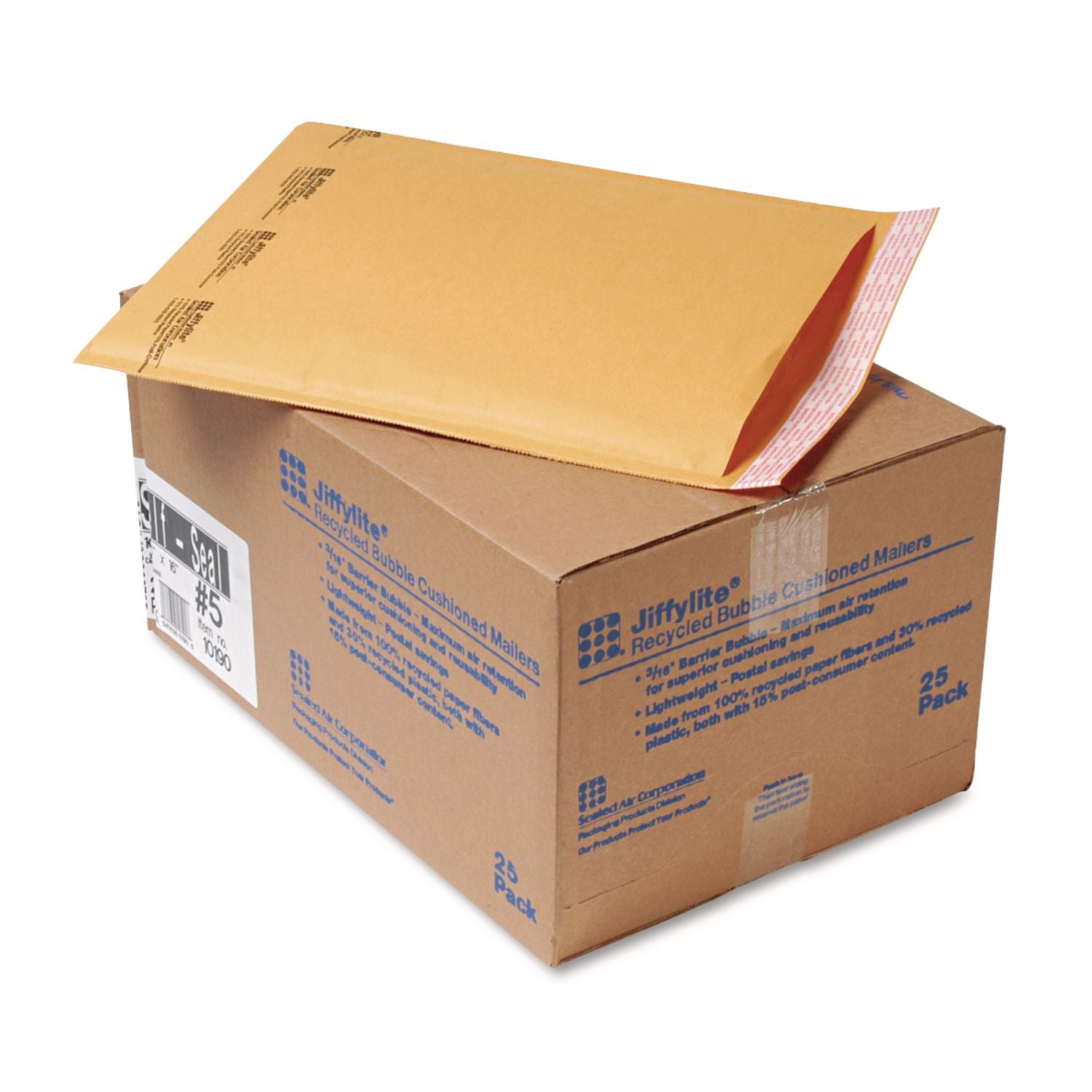 Sealed Air JiffyLite Cellular Cushioned Mailers - Bubble - #5 - 10 1/2" Width x 16" Length - Peel & Seal - Kraft - Kraft - 25 / Carton