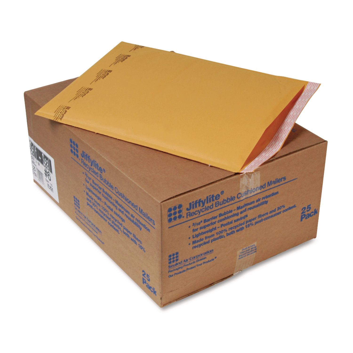 Sealed Air JiffyLite Cellular Cushioned Mailers - Bubble - #6 - 12 1/2" Width x 19" Length - Peel & Seal - Kraft - Kraft - 25 / Carton