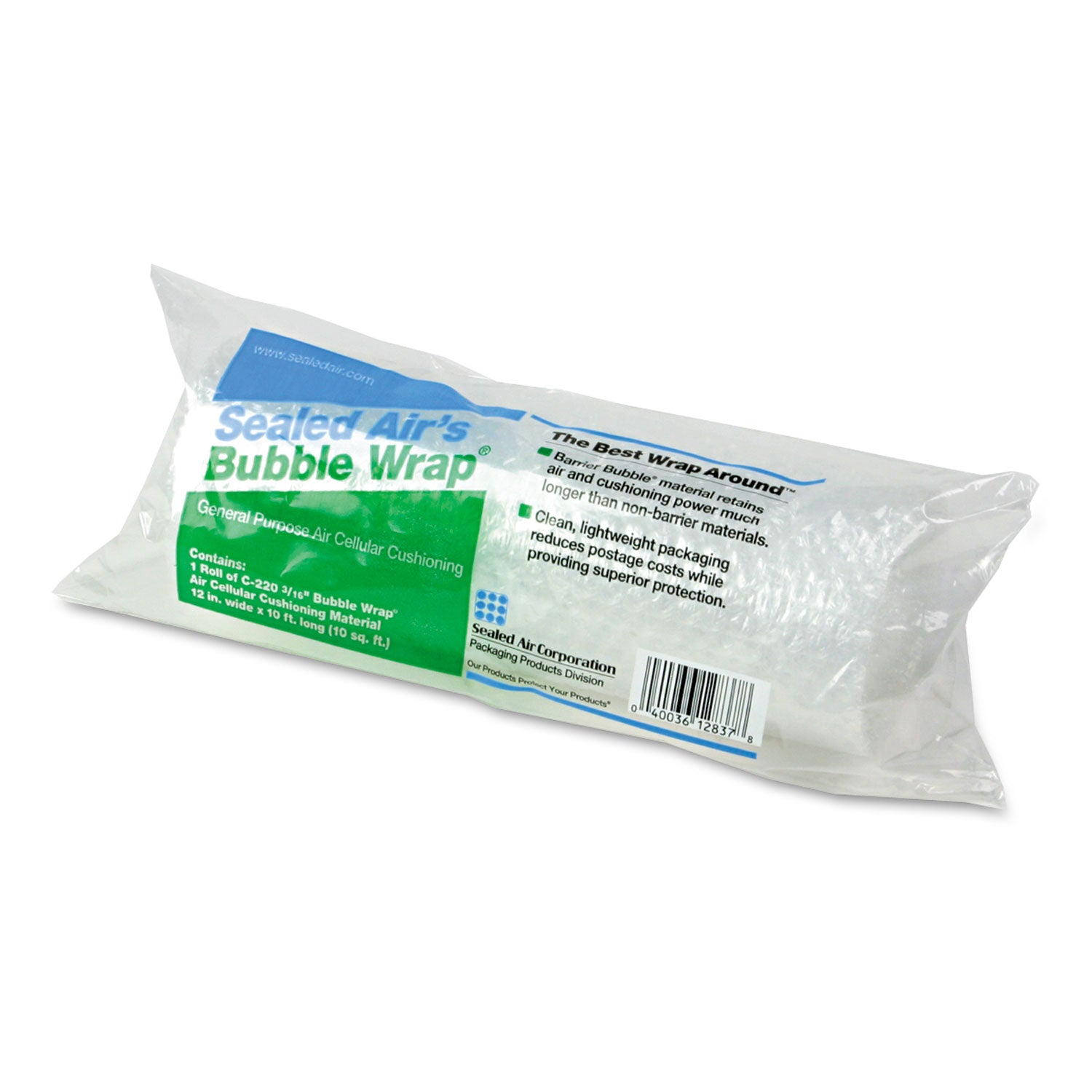 Sealed Air Bubble Wrap Multi-purpose Material - 12" Width x 10 ft Length - 1 Wrap(s) - Lightweight, Perforated - Clear - 1 Roll