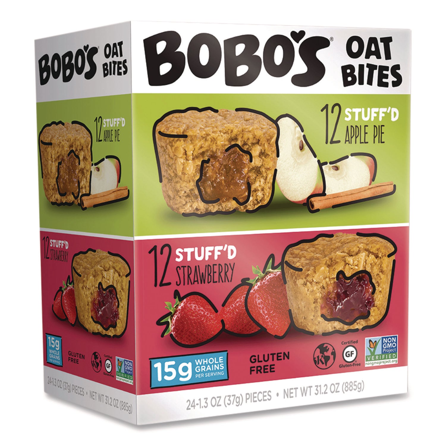 Stuff'D Apple Pie/Strawberry Oat Bites, 1.3 oz Individually Wrapped, 24/Carton