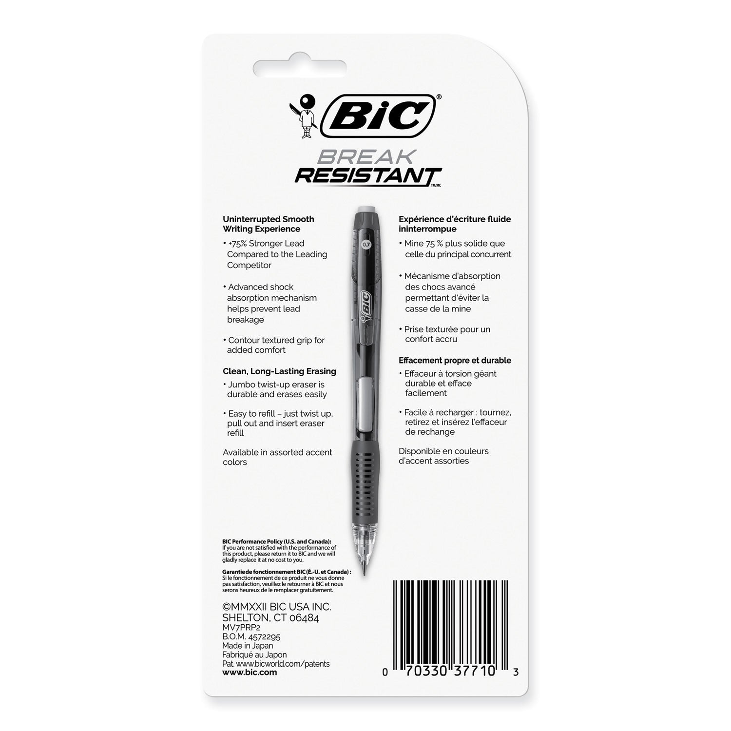 Break-Resistant Mechanical Pencils with Erasers, 0.7 mm, HB (#2), Black Lead, Assorted Barrel Colors, 2/Pack