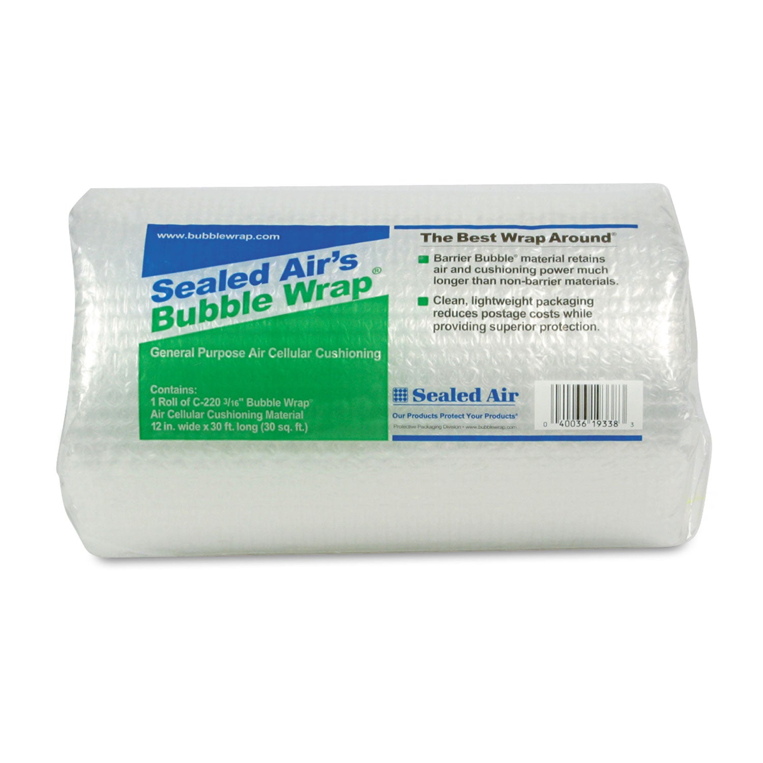 Sealed Air Bubble Wrap Multi-purpose Material - 12" Width x 30 ft Length - 1 Wrap(s) - Lightweight, Perforated - Clear - 1 Roll