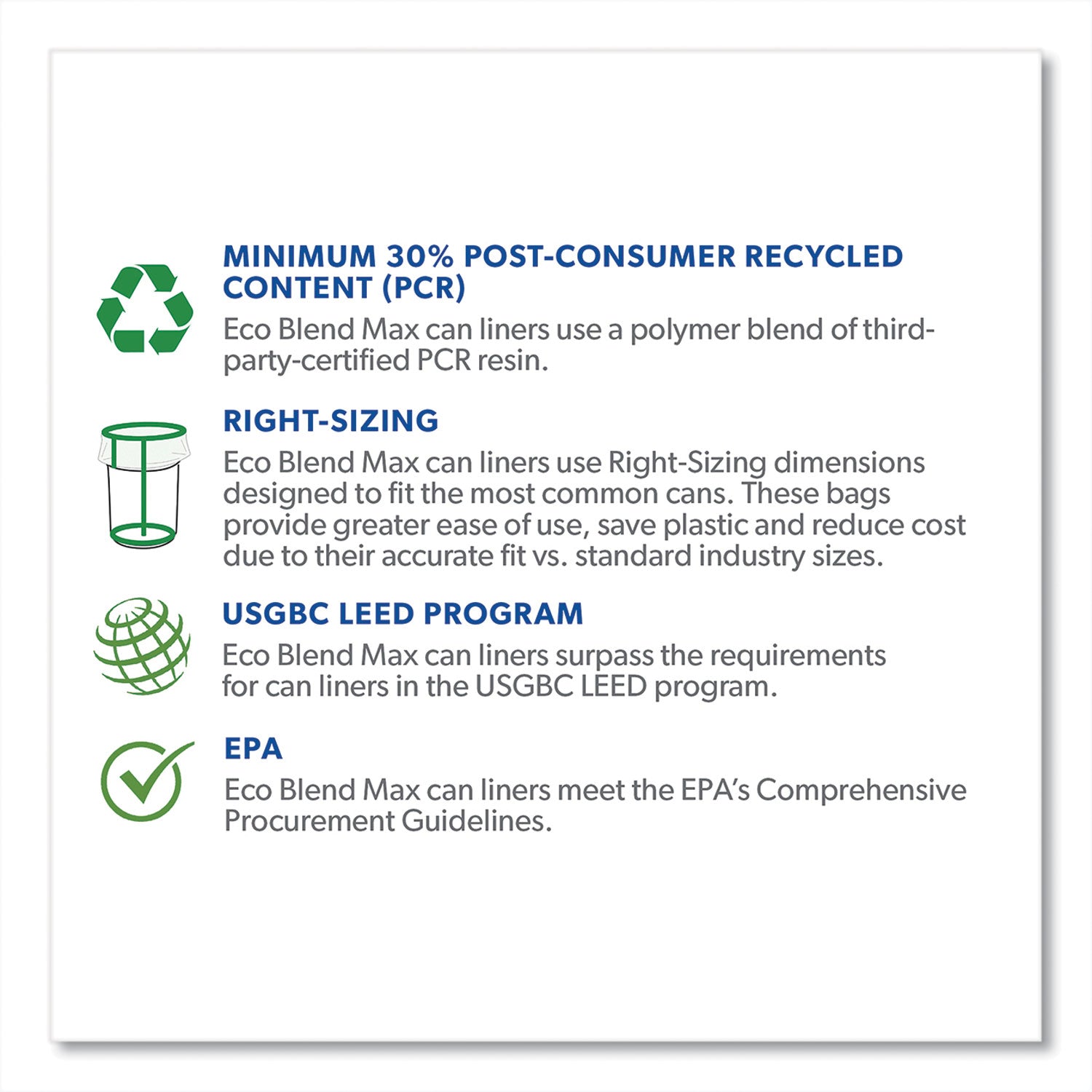 Heritage Eco Blend Max Can Liners - 23 gal Capacity - 28" Width x 0.80 mil (20 Micron) Thickness - Low Density - Green Tint - Linear Low-Density Polyethylene (LLDPE), Resin - Can, Waste - Recycled - 1 Carton