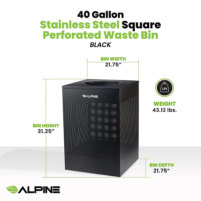 40 Gallon Black Perforated Metal Square Decorative Waste Receptacle