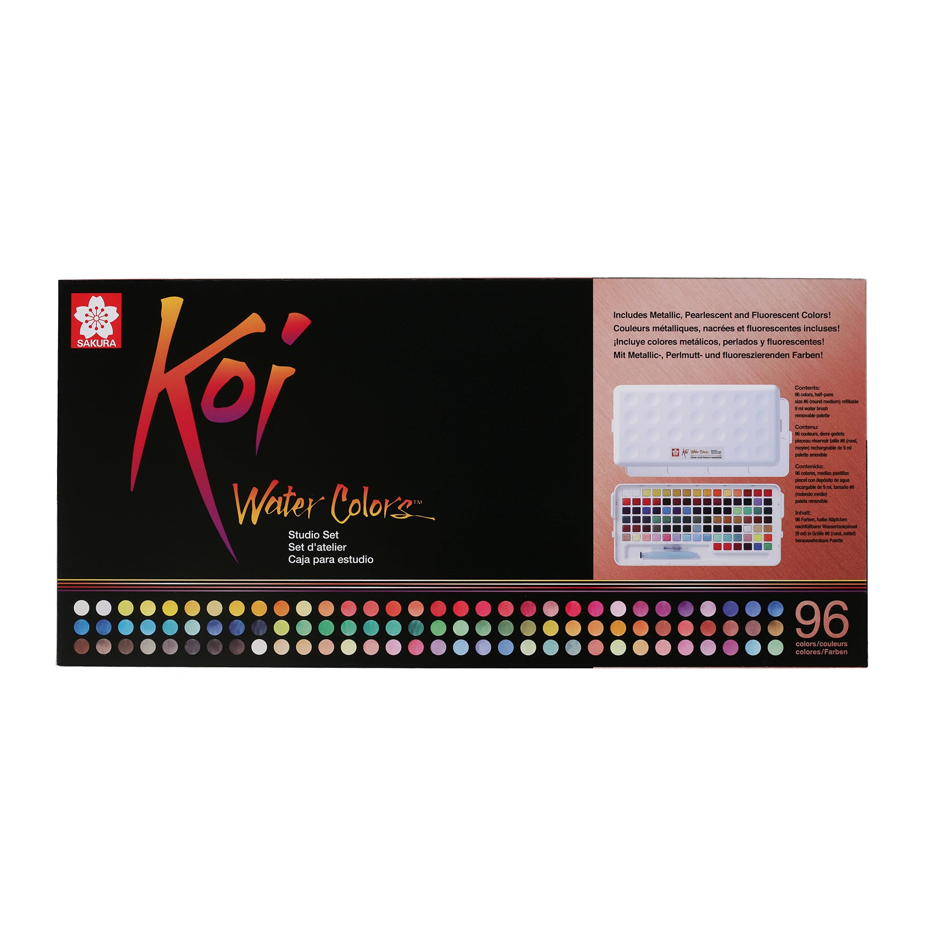 Koi Water Colors Studio Sketch Box with Brush, 96 Colors