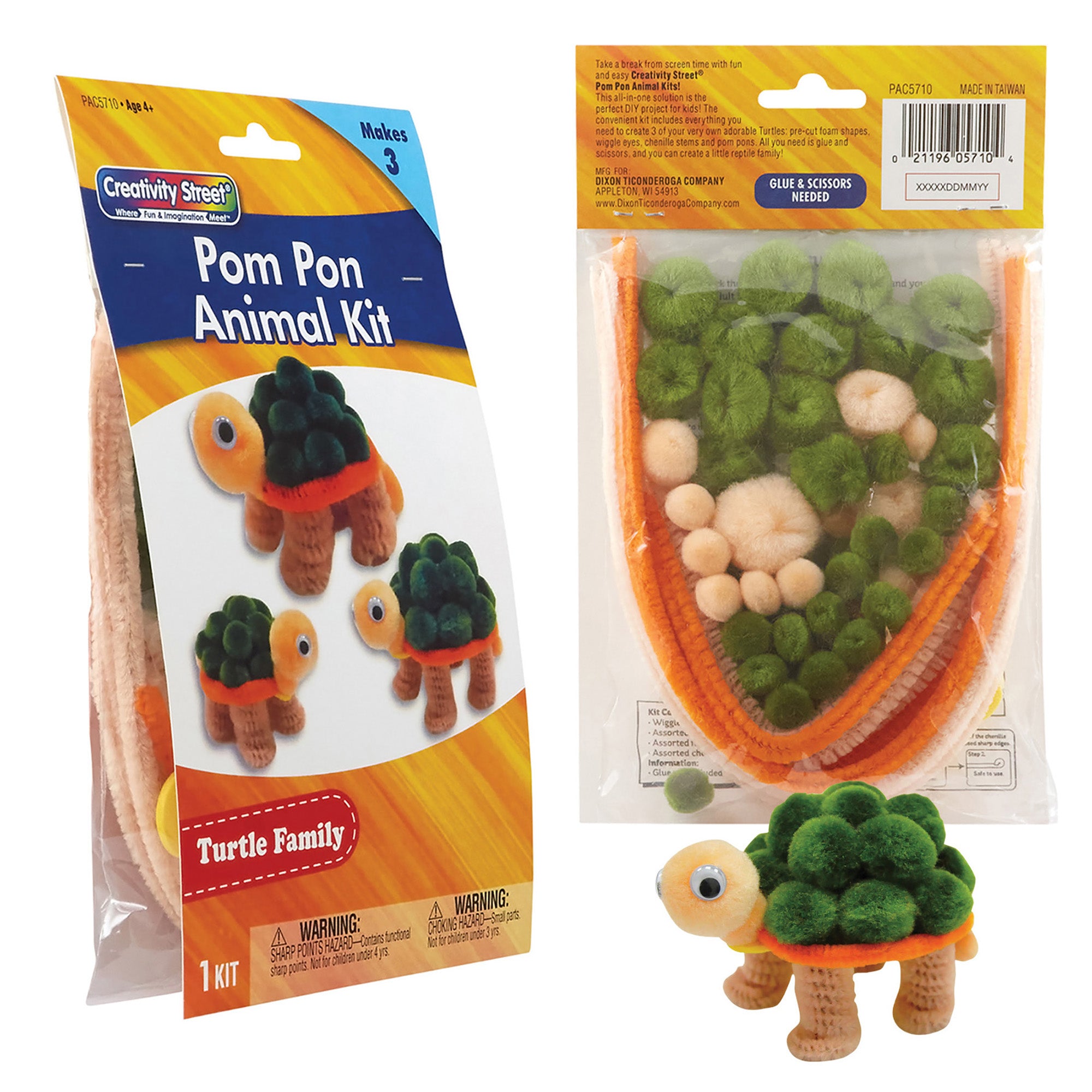 Pom Pon Animal Craft Kits, Ocean, Turtle, Flamingos, Lion & Elephant, 4 Kits