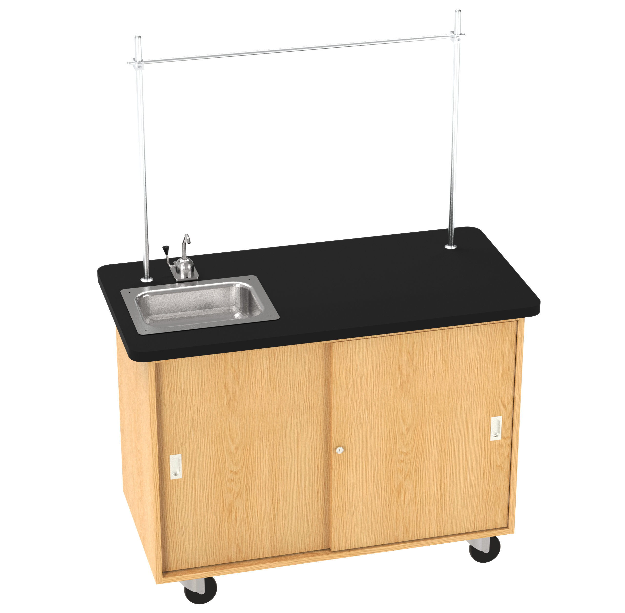 Kinetic Mobile Demo Center with Sink & 2 Sliding Doors - Red Oak, 48"W x 24"D x 36"H