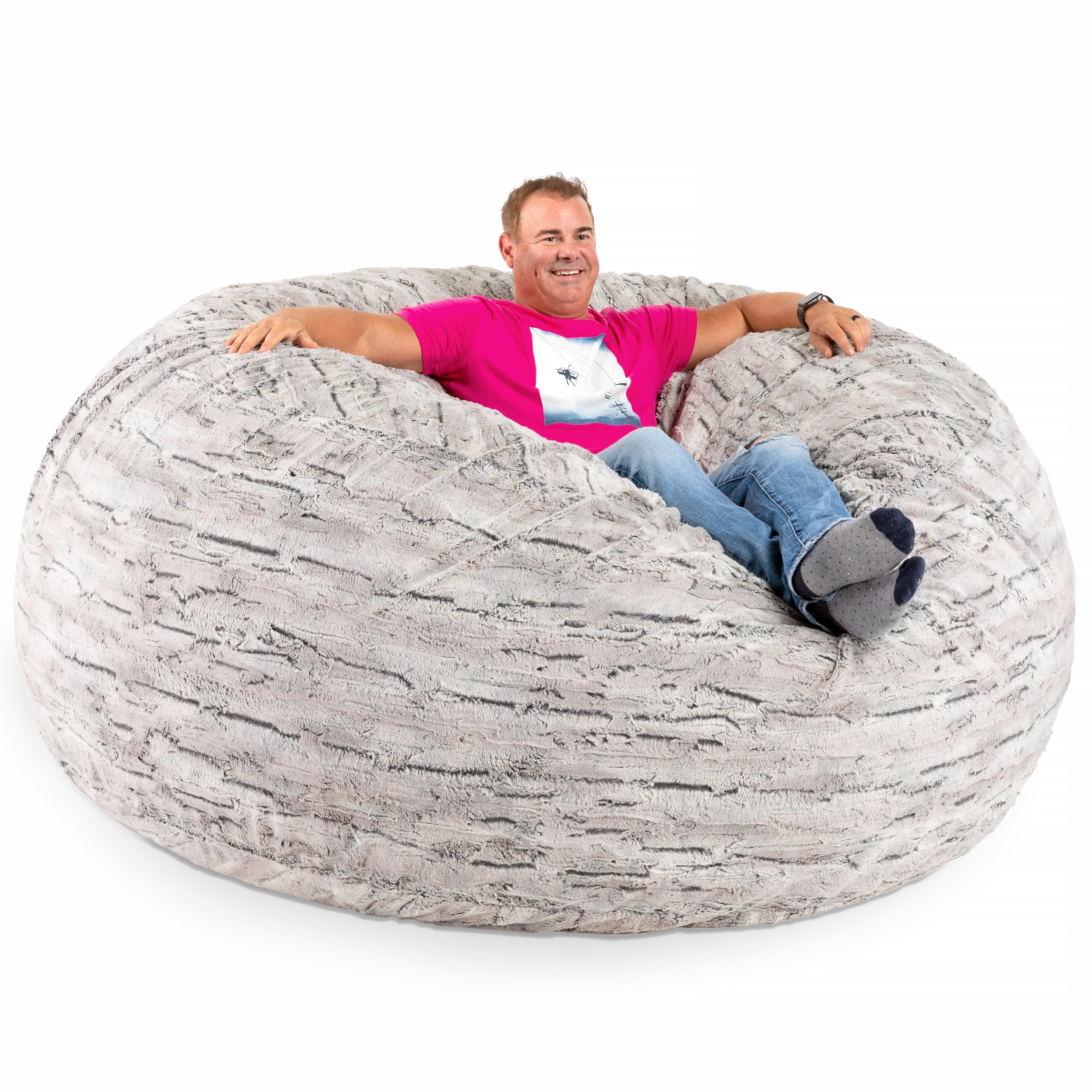 Jaxx Saxx 6 Foot Giant Bean Bag Chair- Luxe Faux Fur, Silver Fox