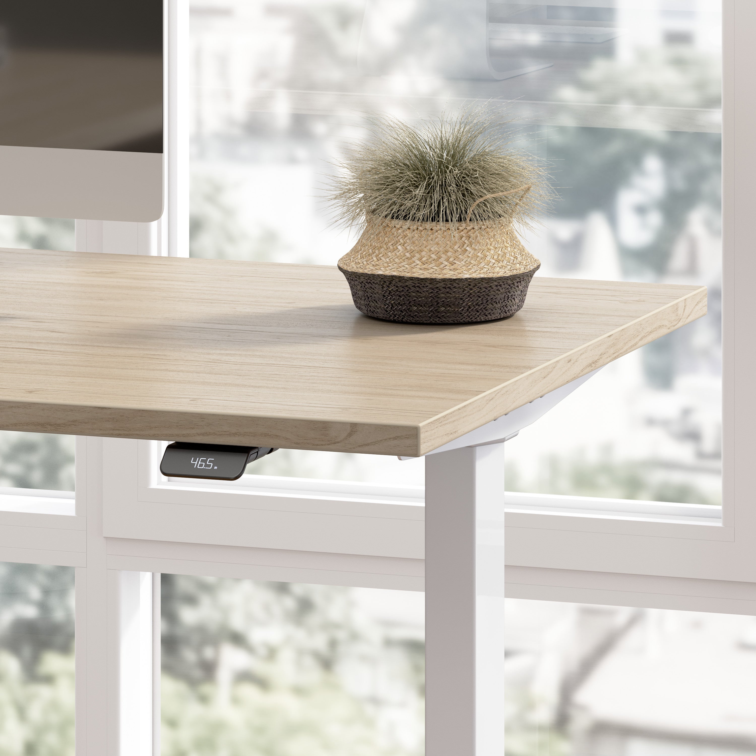 Bush Business Furniture Move 60 Series 72W x 30D Electric Height Adjustable Standing Desk in Natural Elm with Metallic Gray Base - 71.02" Width x 29.37" Depth x 47.69" Height