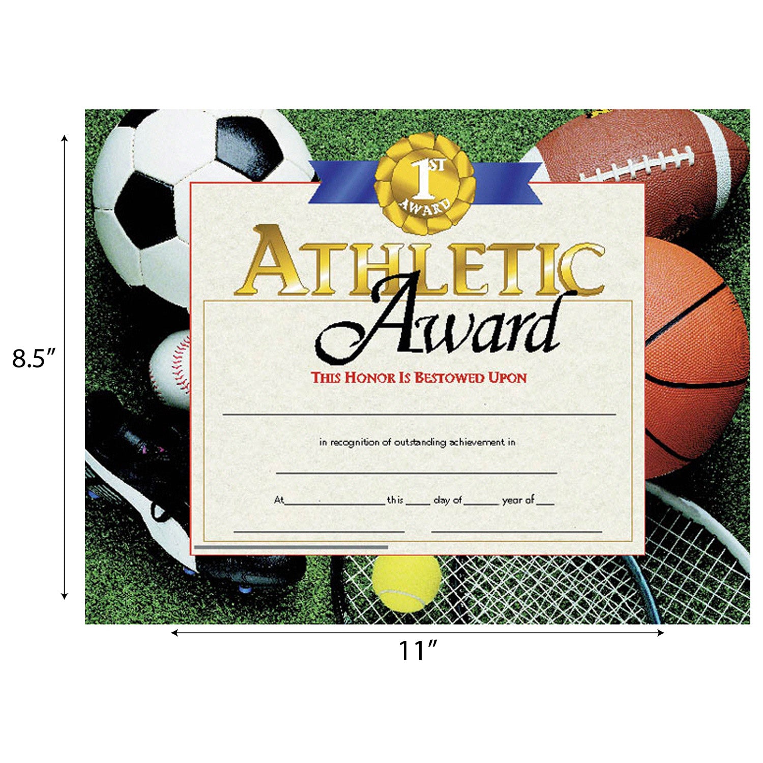 Athletic Award Certificate, 8.5" x 11", Pack of 30