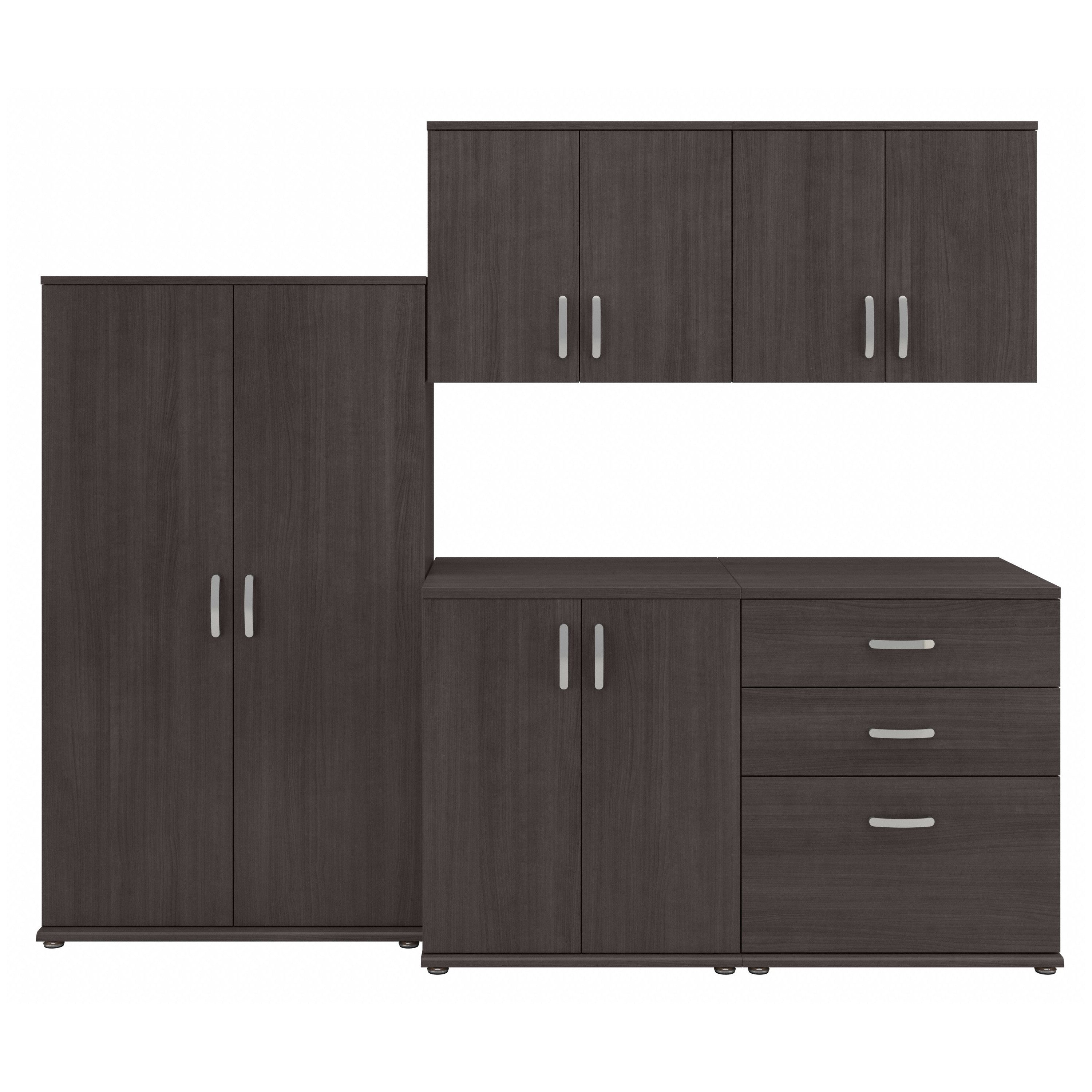 Bush Business Furniture Universal 92W 5 Piece Modular Storage Set with Floor and Wall Cabinets in Storm Gray - 82.41" Width x 24.69" Depth x 61.81" Height