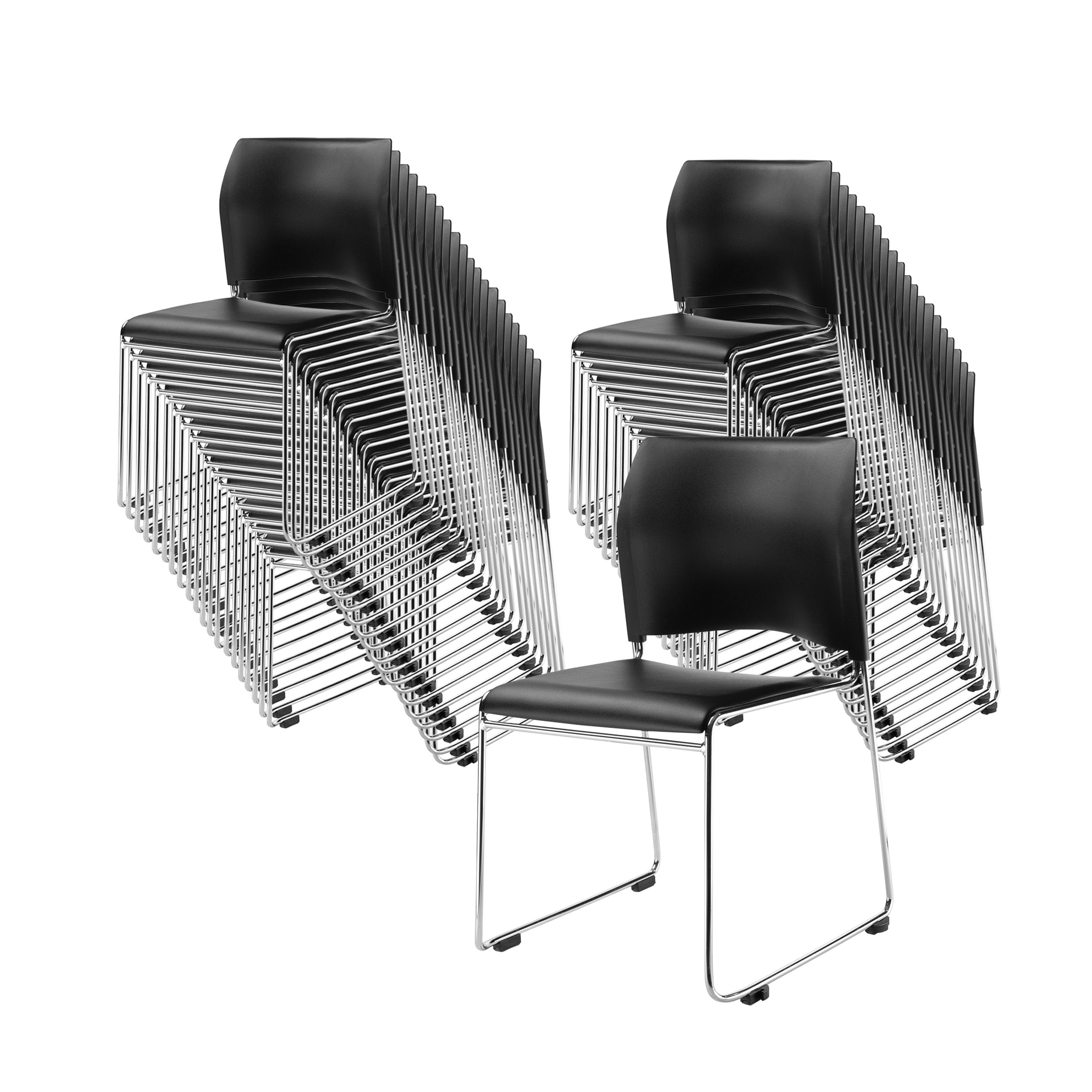 NPS® 8700 Series Cafetorium Plush Vinyl Stack Chair, Surface Color: Black Vinyl, Frame Color: Chrome