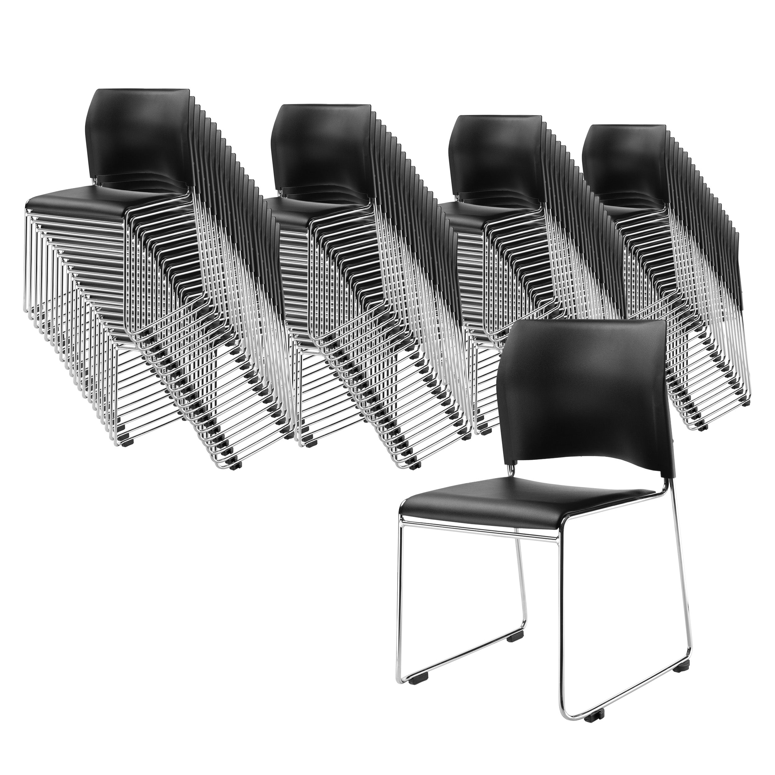 NPS® 8700 Series Cafetorium Plush Vinyl Stack Chair, Surface Color: Black Vinyl, Frame Color: Chrome