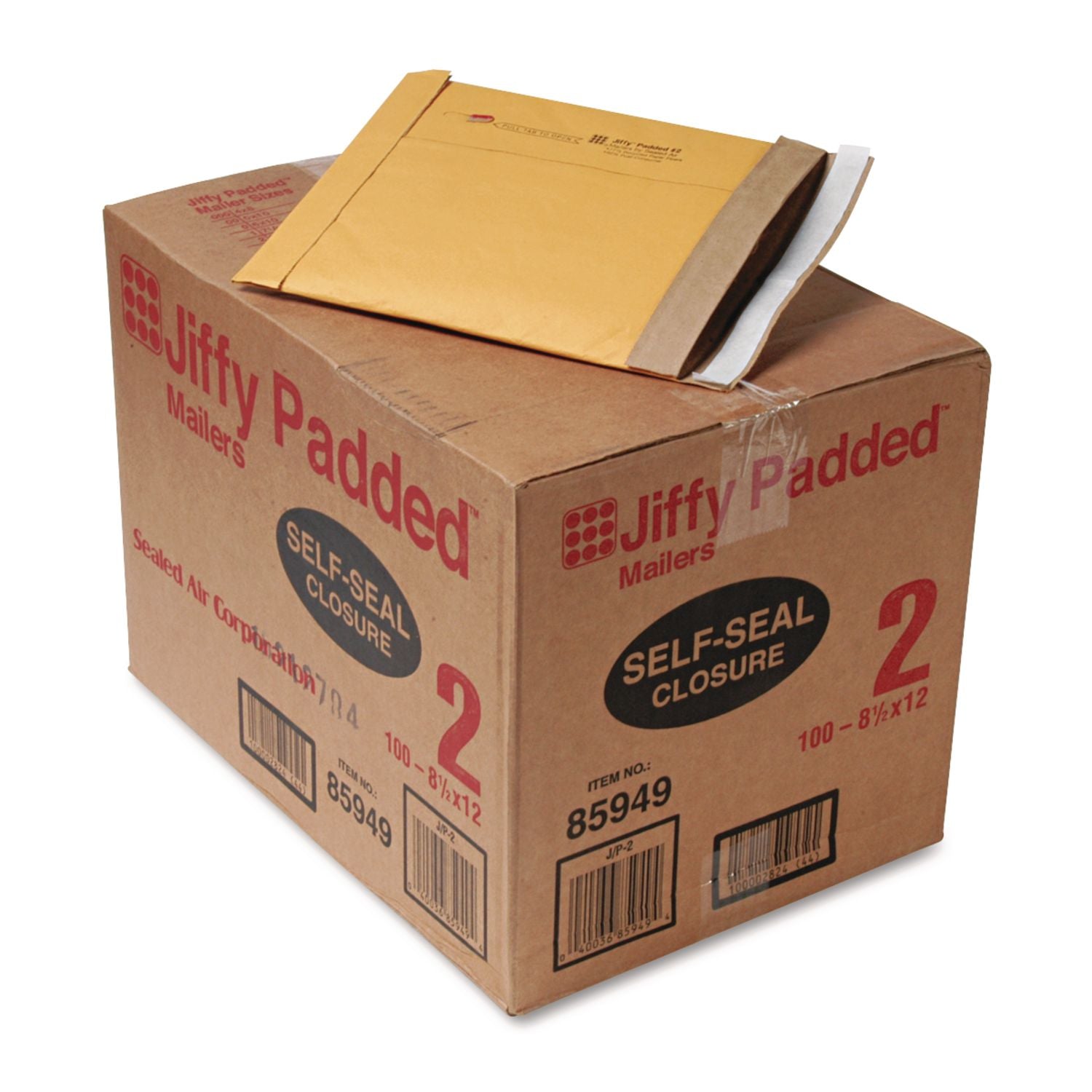 Jiffy Mailer Padded Self-seal Mailers, #2, 8 1/2" x 12", Natural Kraft Fiber, Self-sealing Closure, 100/Carton