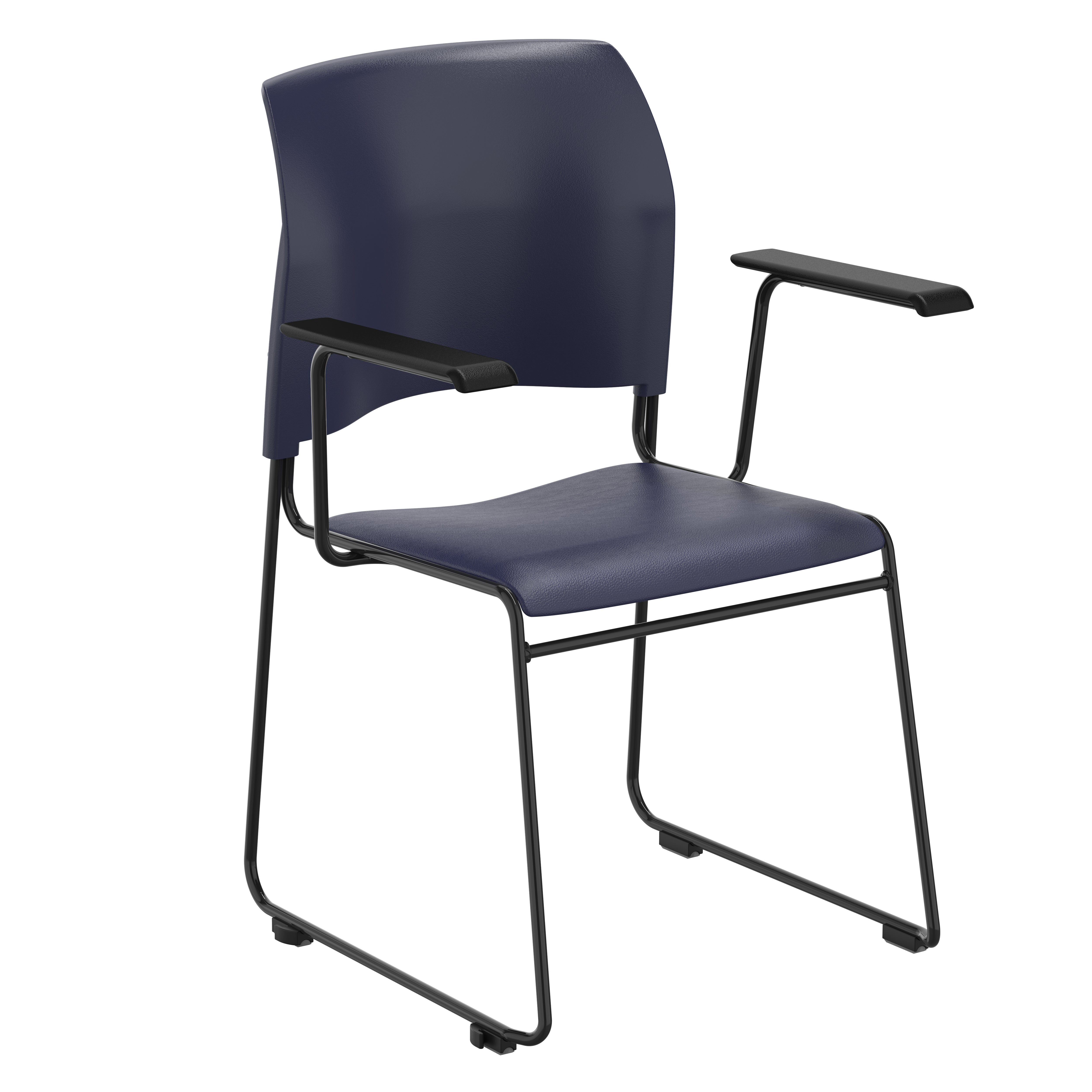 NPS® 8700 Series Cafetorium Plush Vinyl Stack Chair with Arms, Surface Color: Blue Vinyl, Frame Color: Black