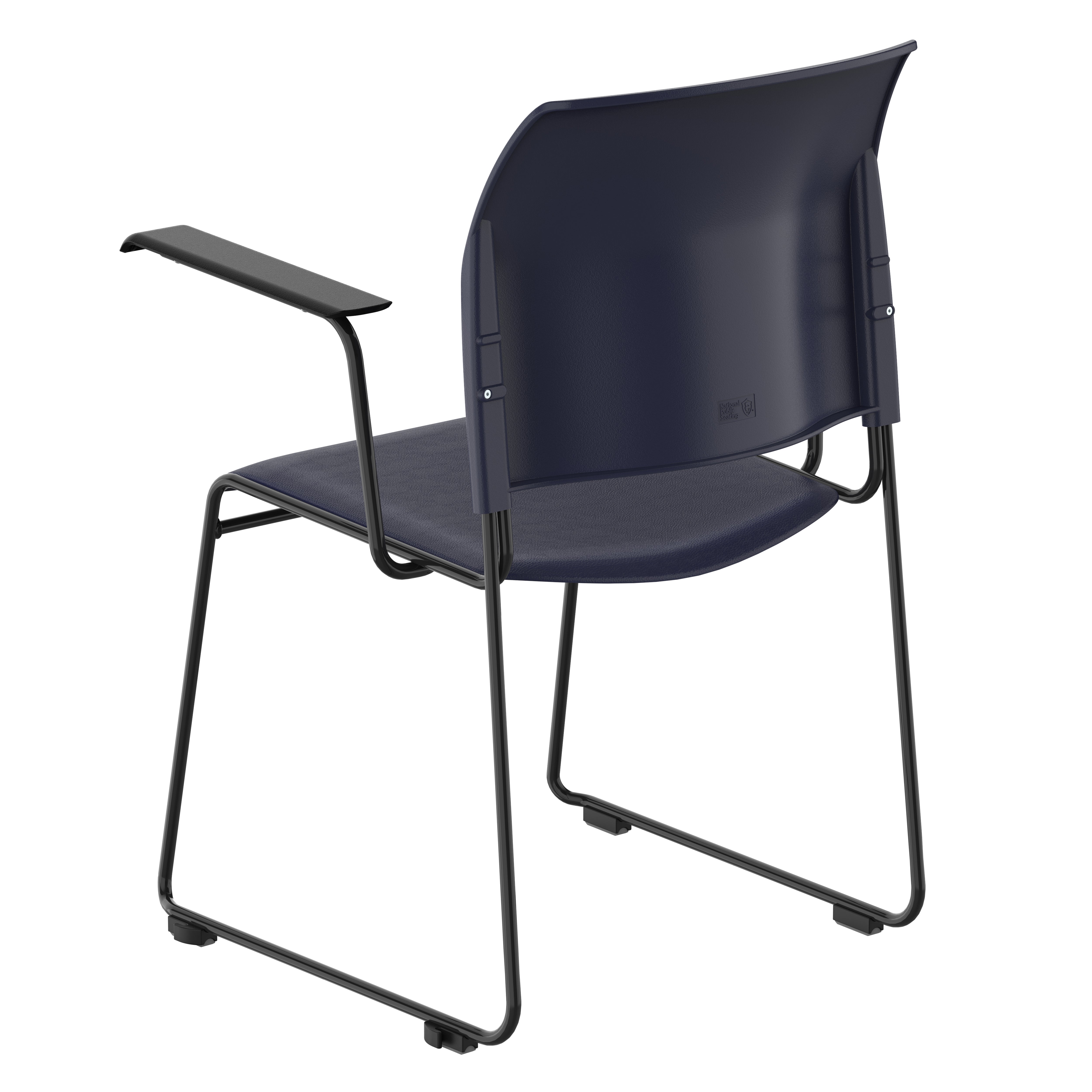 NPS® 8700 Series Cafetorium Plush Vinyl Stack Chair with Arms, Surface Color: Blue Vinyl, Frame Color: Black