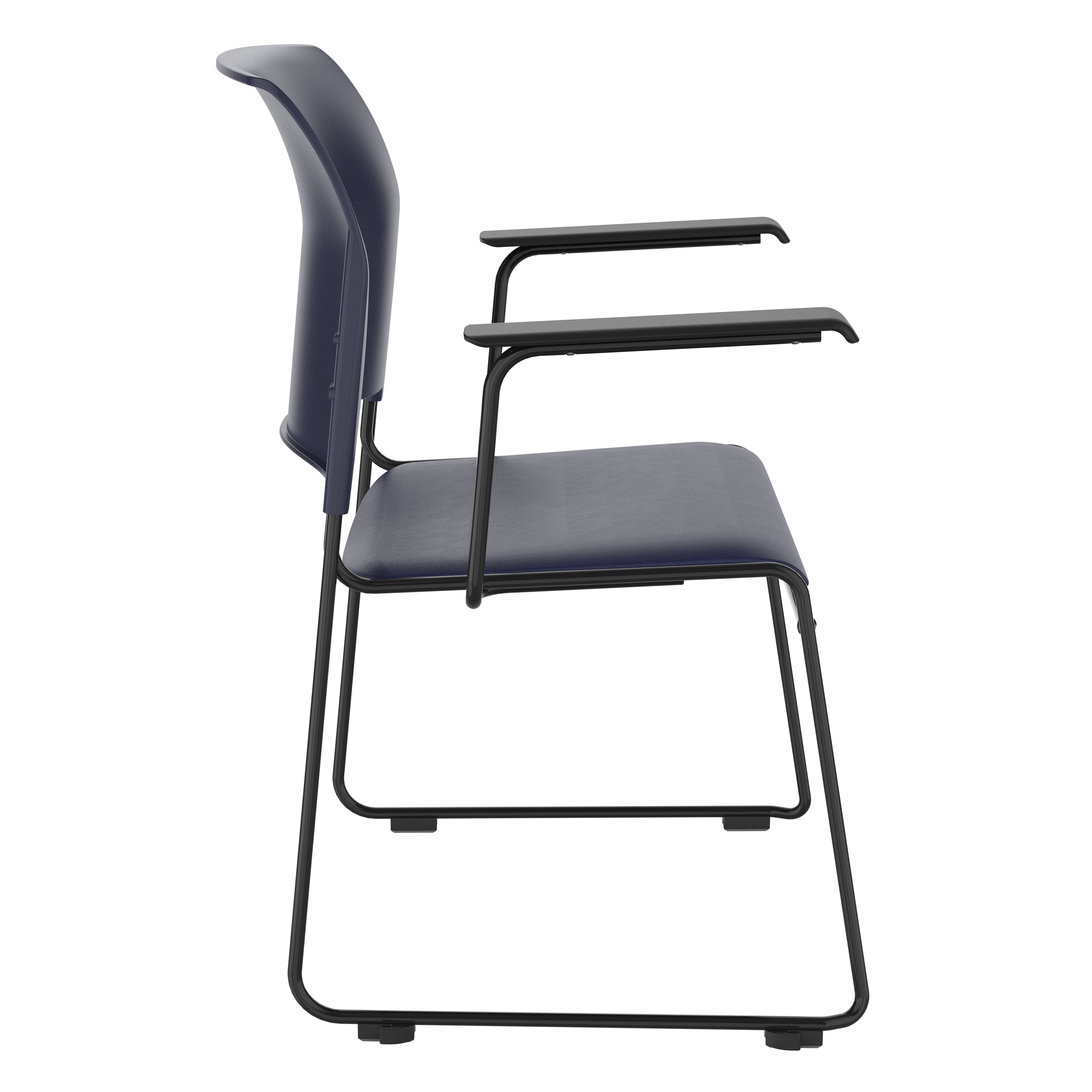 NPS® 8700 Series Cafetorium Plush Vinyl Stack Chair with Arms, Surface Color: Blue Vinyl, Frame Color: Black