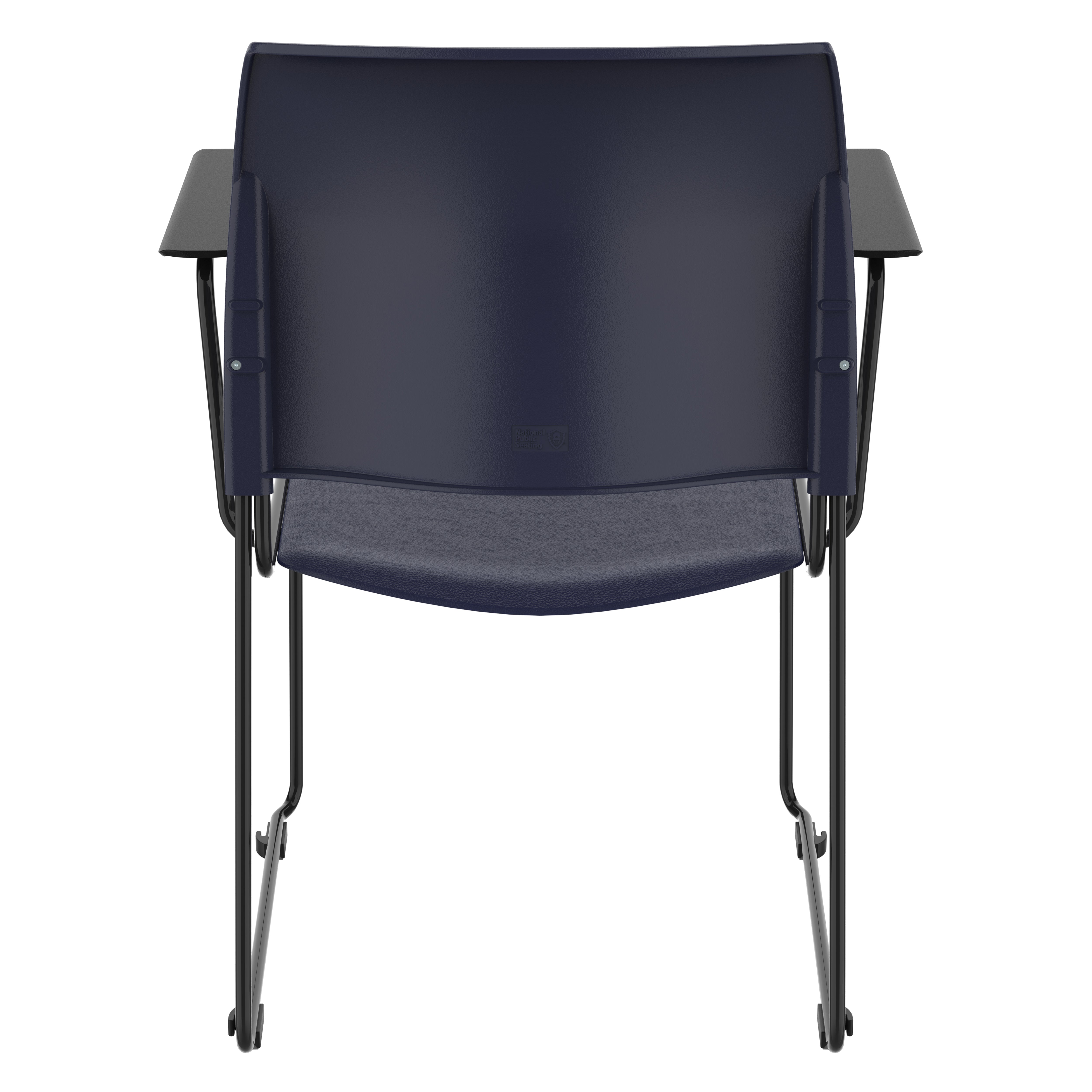 NPS® 8700 Series Cafetorium Plush Vinyl Stack Chair with Arms, Surface Color: Blue Vinyl, Frame Color: Black