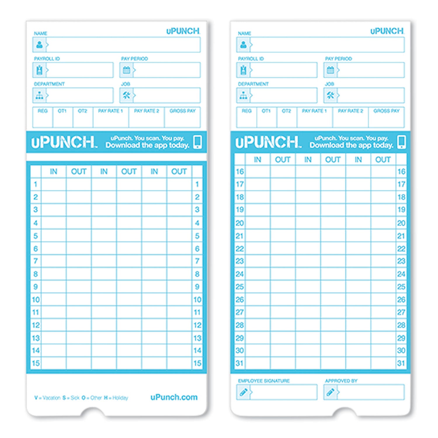 Pay-to-Punch Time Card for SB1200 Time Clock, Two Sides, 3.38 x 7.38, 100/Pack
