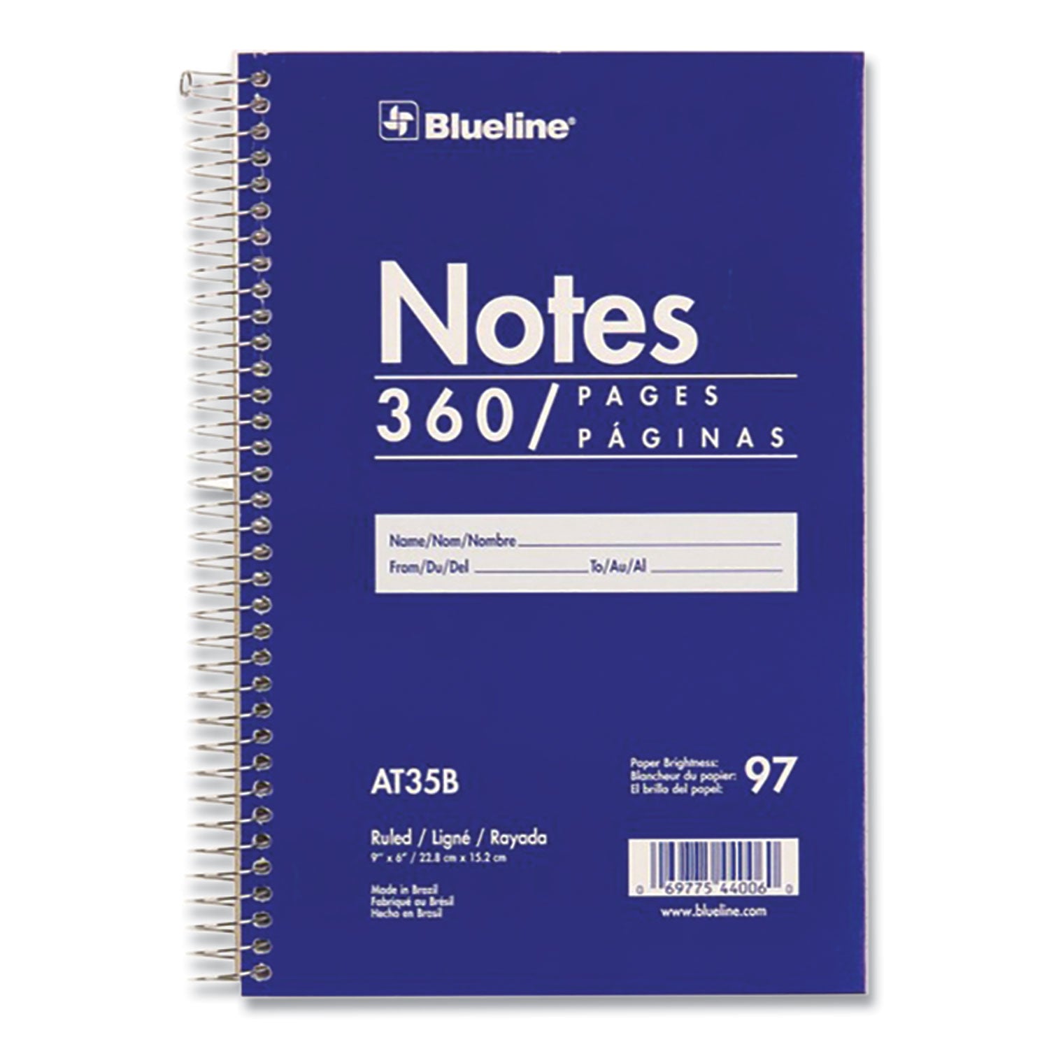 Blueline White Paper Wirebound Steno Pad - 360 Sheets - Spiral - Front Ruling Surface - 9" x 6" Sheet Size - White Paper - Blue Cardboard Cover - Flexible Cover - 1 Each