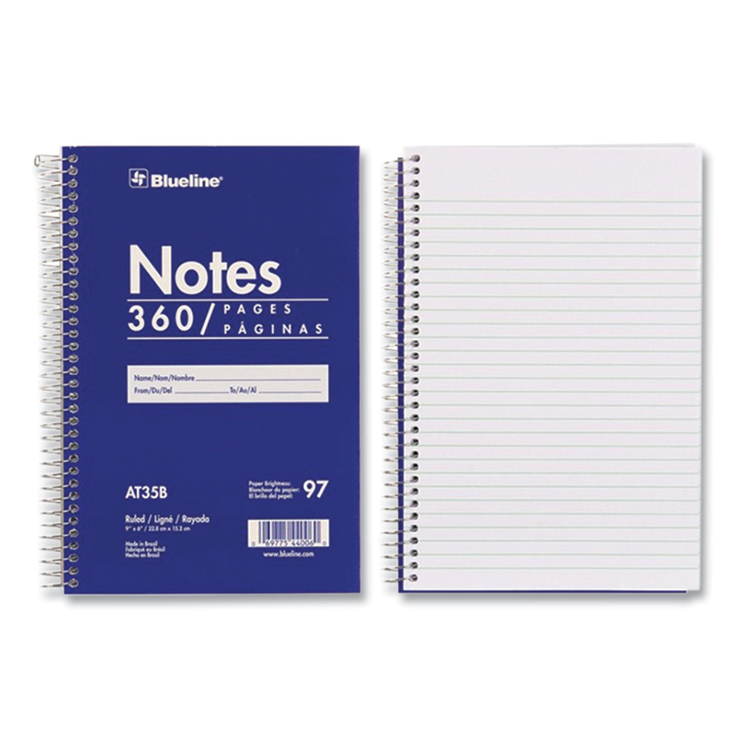 Blueline White Paper Wirebound Steno Pad - 360 Sheets - Spiral - Front Ruling Surface - 9" x 6" Sheet Size - White Paper - Blue Cardboard Cover - Flexible Cover - 1 Each