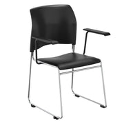 NPS® 8700 Series Cafetorium Plush Vinyl Stack Chair with Arms, Surface Color: Black Vinyl, Frame Color: Chrome