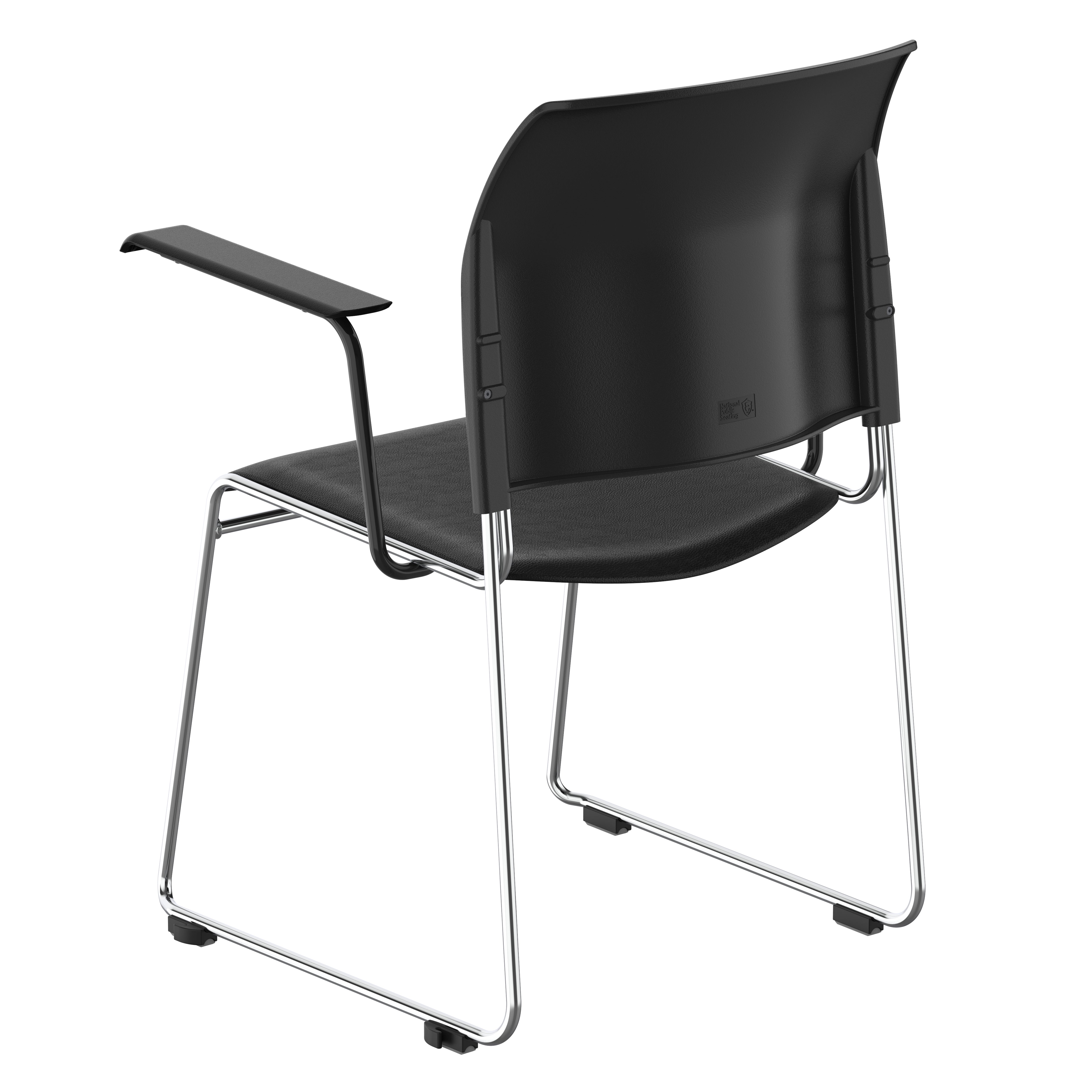 NPS® 8700 Series Cafetorium Plush Vinyl Stack Chair with Arms, Surface Color: Black Vinyl, Frame Color: Chrome