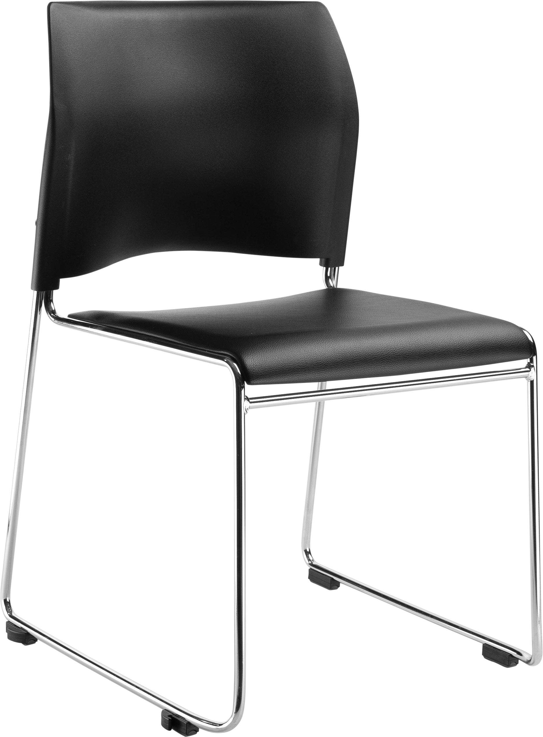 NPS® 8700 Series Cafetorium Plush Vinyl Stack Chair, Surface Color: Black Vinyl, Frame Color: Chrome