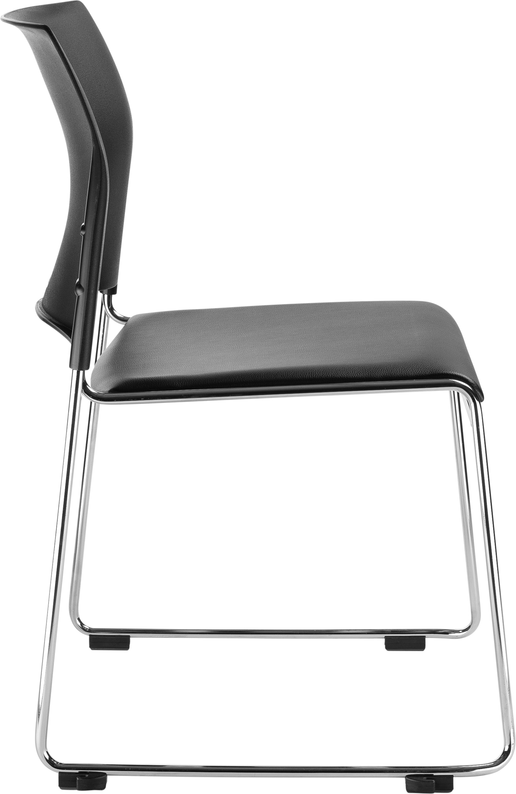 NPS® 8700 Series Cafetorium Plush Vinyl Stack Chair, Surface Color: Black Vinyl, Frame Color: Chrome