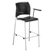 NPS® 8700 Series Cafetorium Plush Vinyl Stool with Arms, 30"H, Surface Color: Black, Frame Color: Chrome