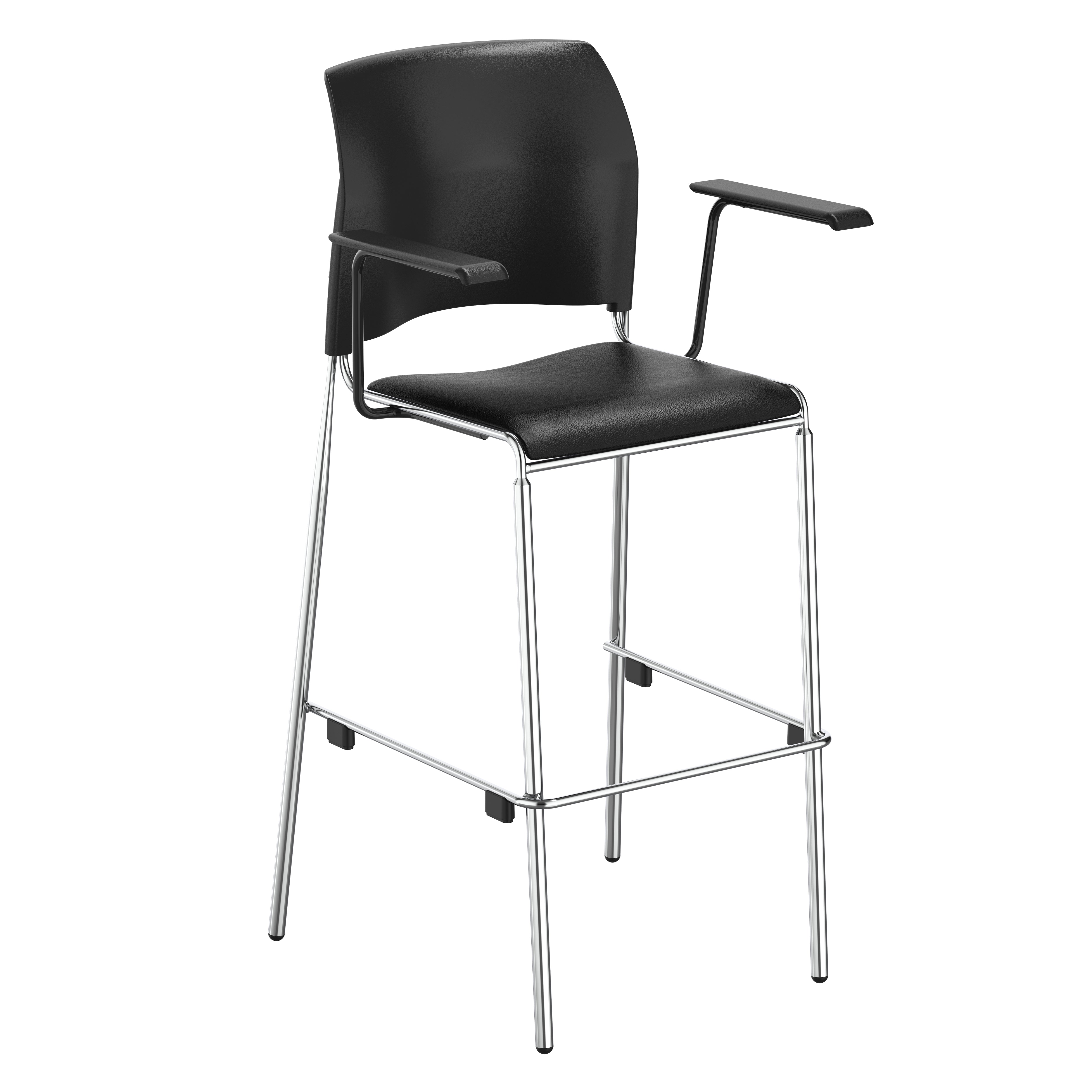 NPS® 8700 Series Cafetorium Plush Vinyl Stool with Arms, 30"H, Surface Color: Black, Frame Color: Chrome