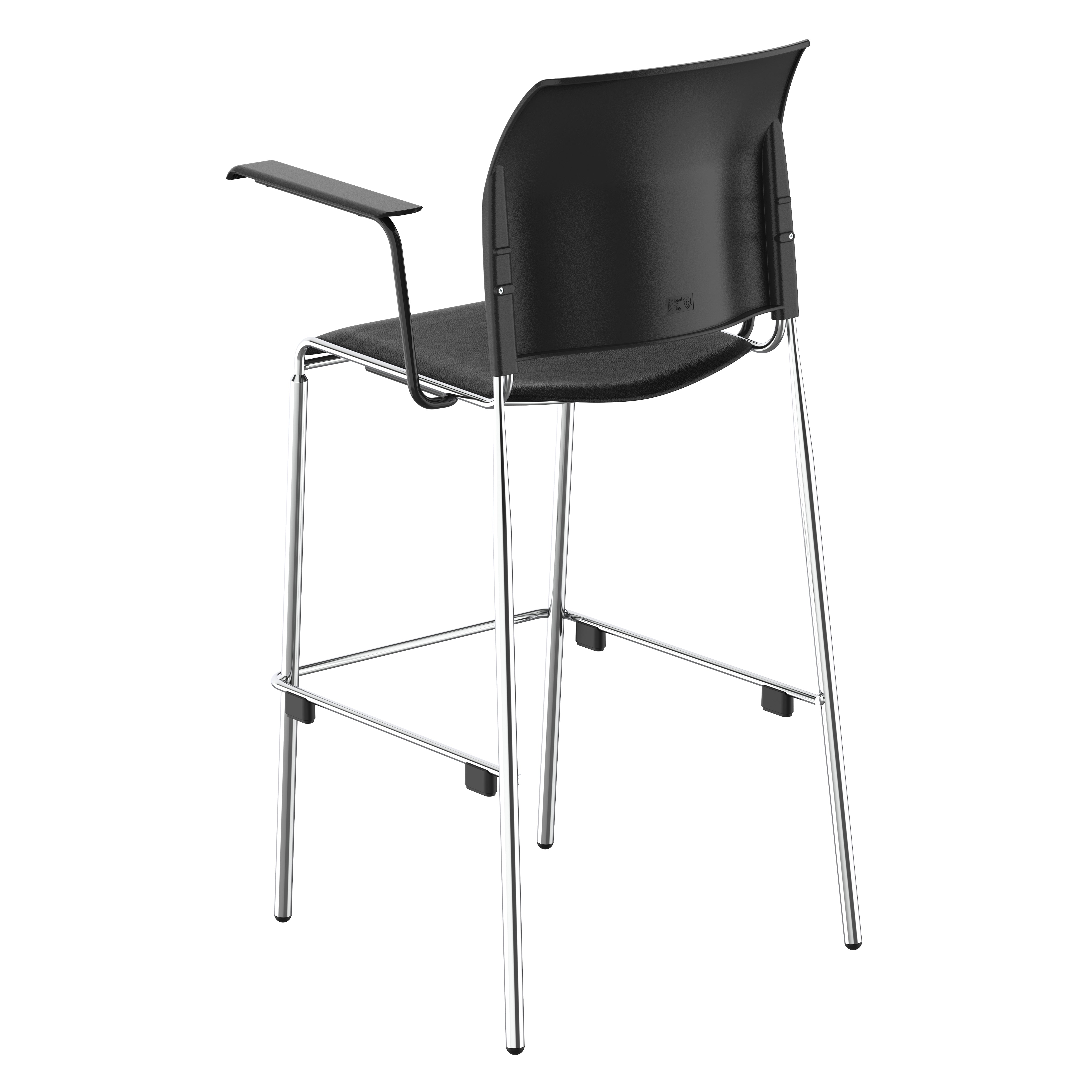NPS® 8700 Series Cafetorium Plush Vinyl Stool with Arms, 30"H, Surface Color: Black, Frame Color: Chrome