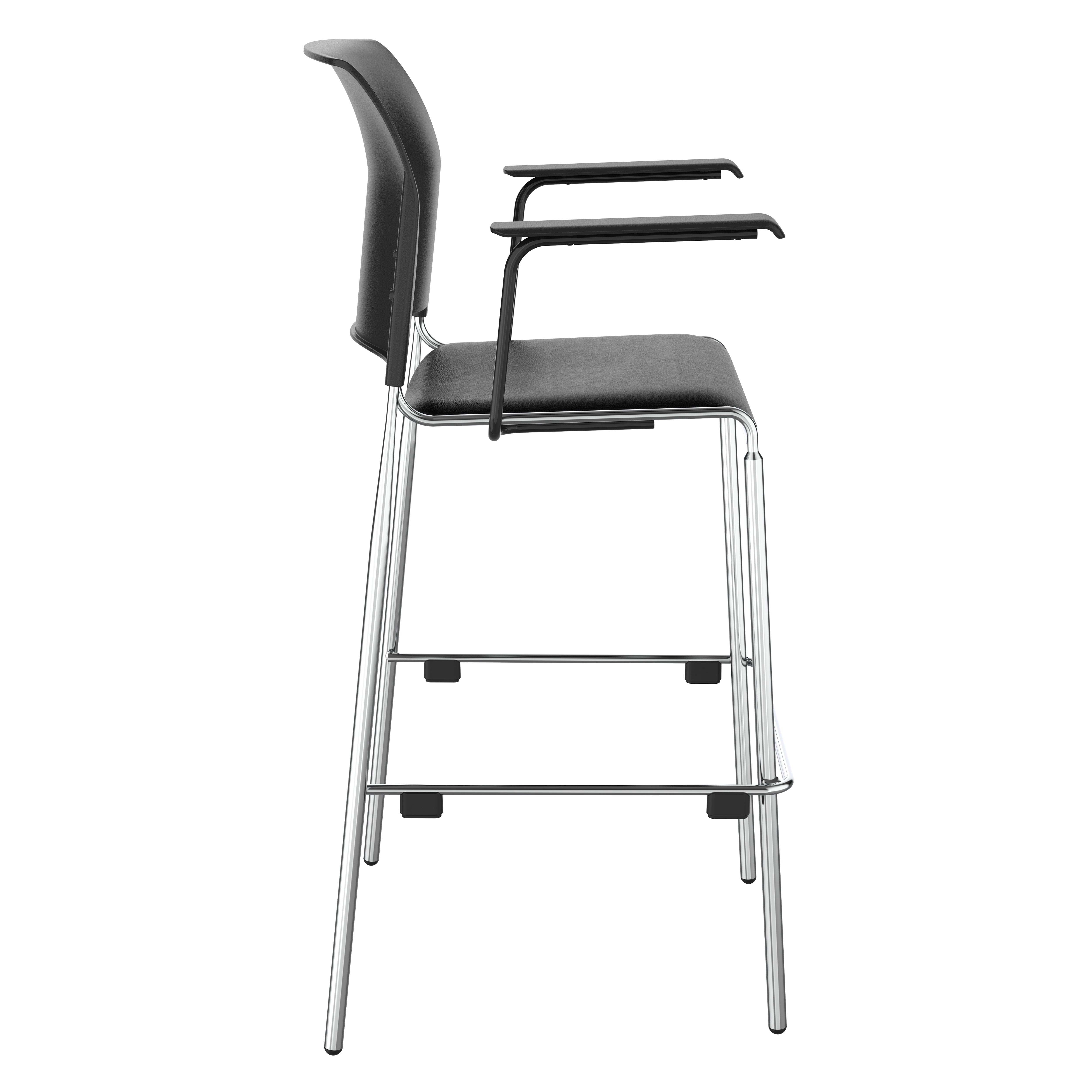 NPS® 8700 Series Cafetorium Plush Vinyl Stool with Arms, 30"H, Surface Color: Black, Frame Color: Chrome
