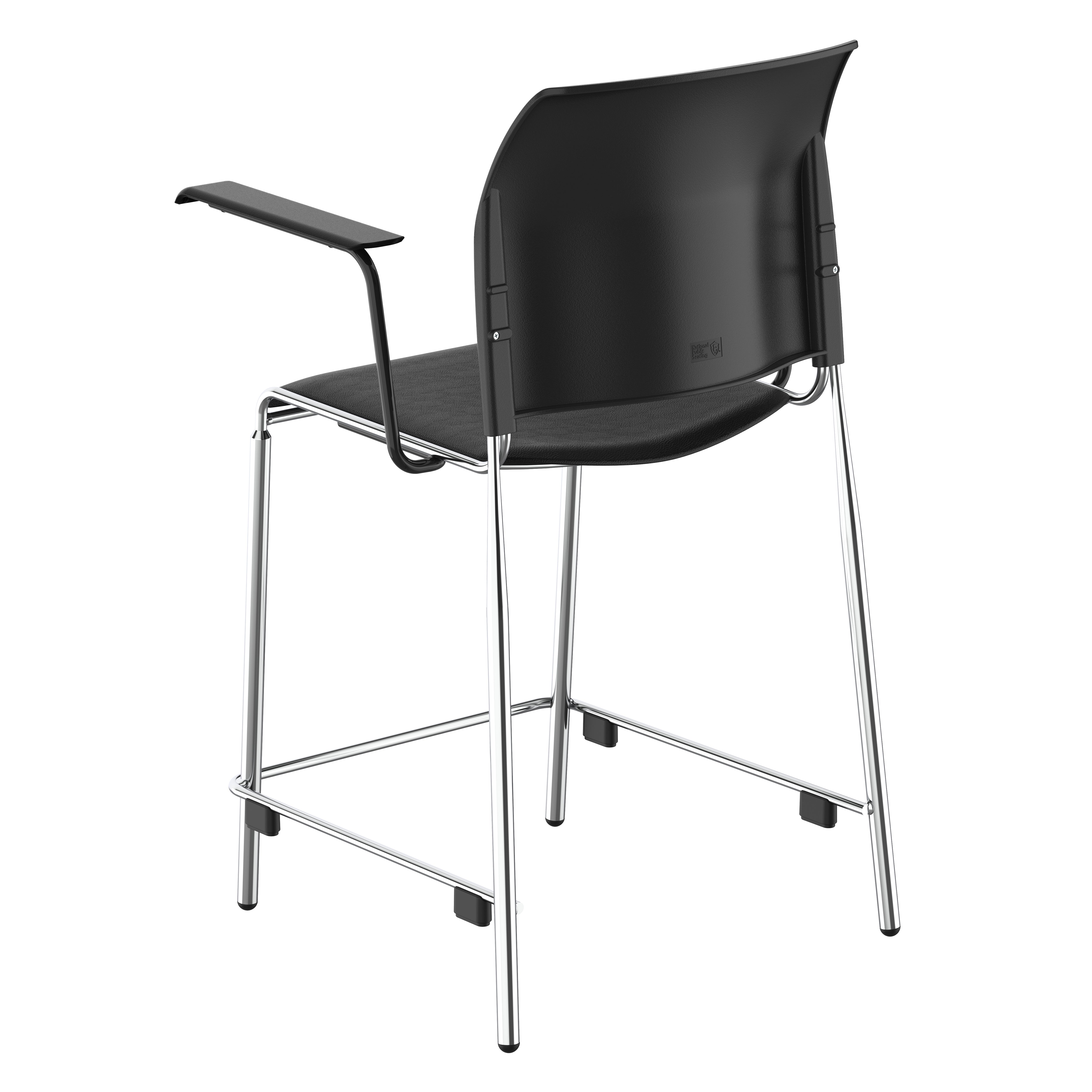 NPS® 8700 Series Cafetorium Plush Vinyl Stool with Arms, 24"H, Surface Color: Black, Frame Color: Chrome