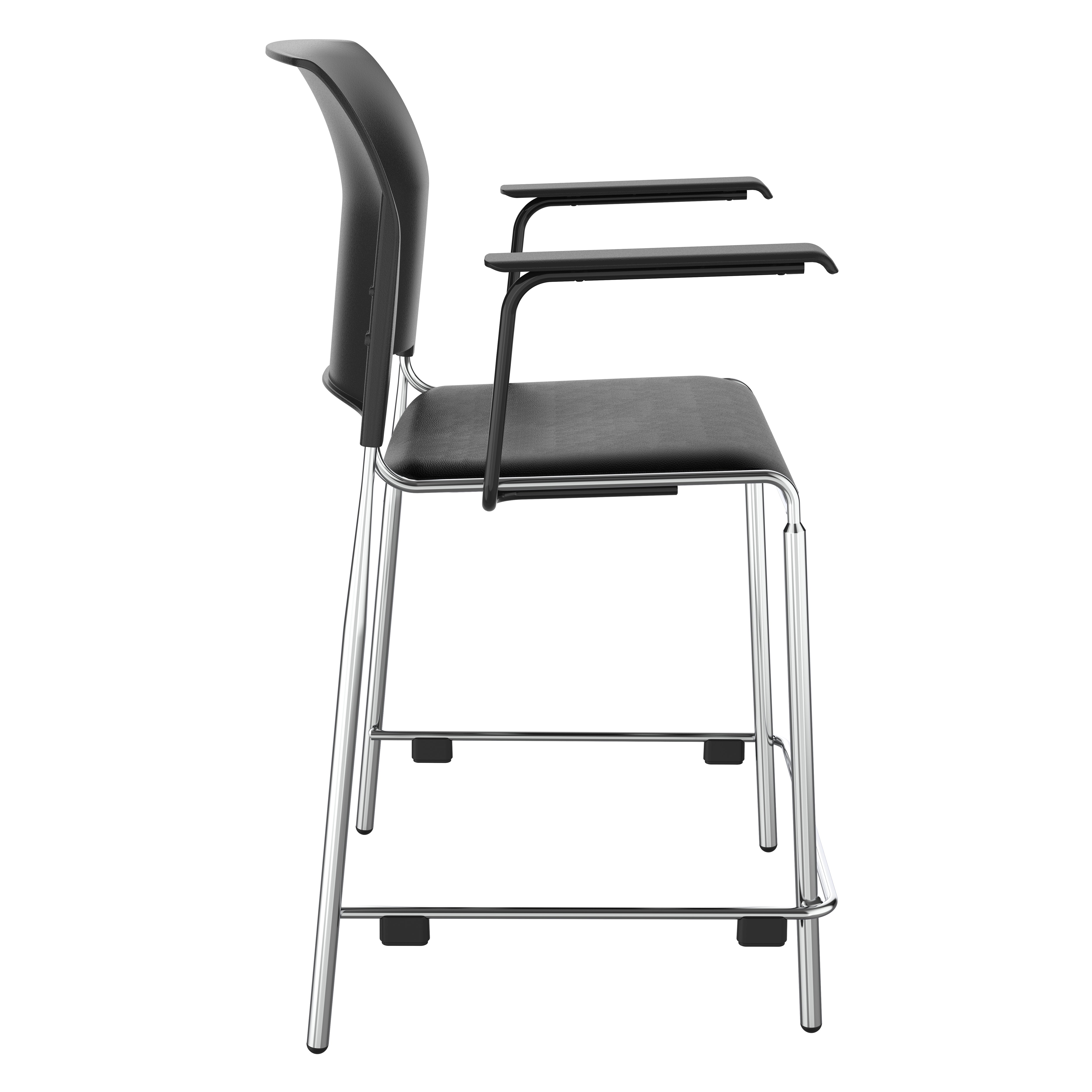 NPS® 8700 Series Cafetorium Plush Vinyl Stool with Arms, 24"H, Surface Color: Black, Frame Color: Chrome