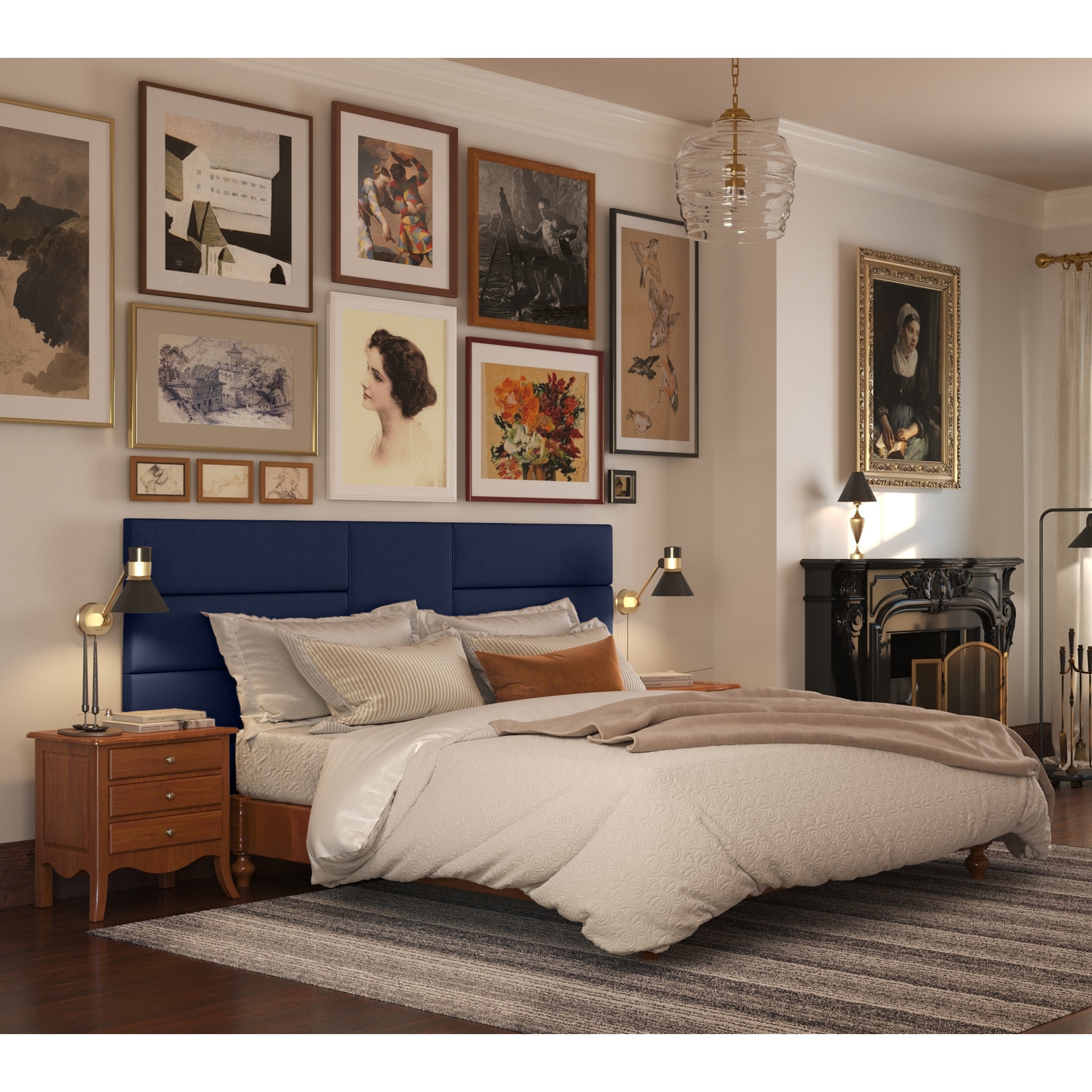Jaxx Panelist Modern Padded Headboard – Set of 4 Wall Mounted Panels (Each 11.25" x 38") - King, Vegan Leather, Deep Blue