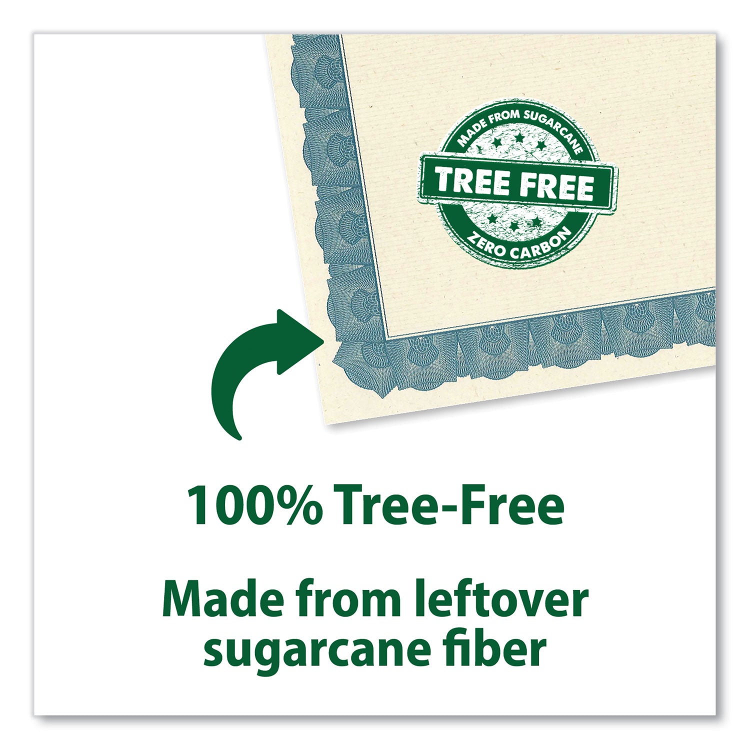 Geographics Tree Free Certificate - 8.5" Width - Multicolor with Blue Border - Sugarcane - 15 / Pack