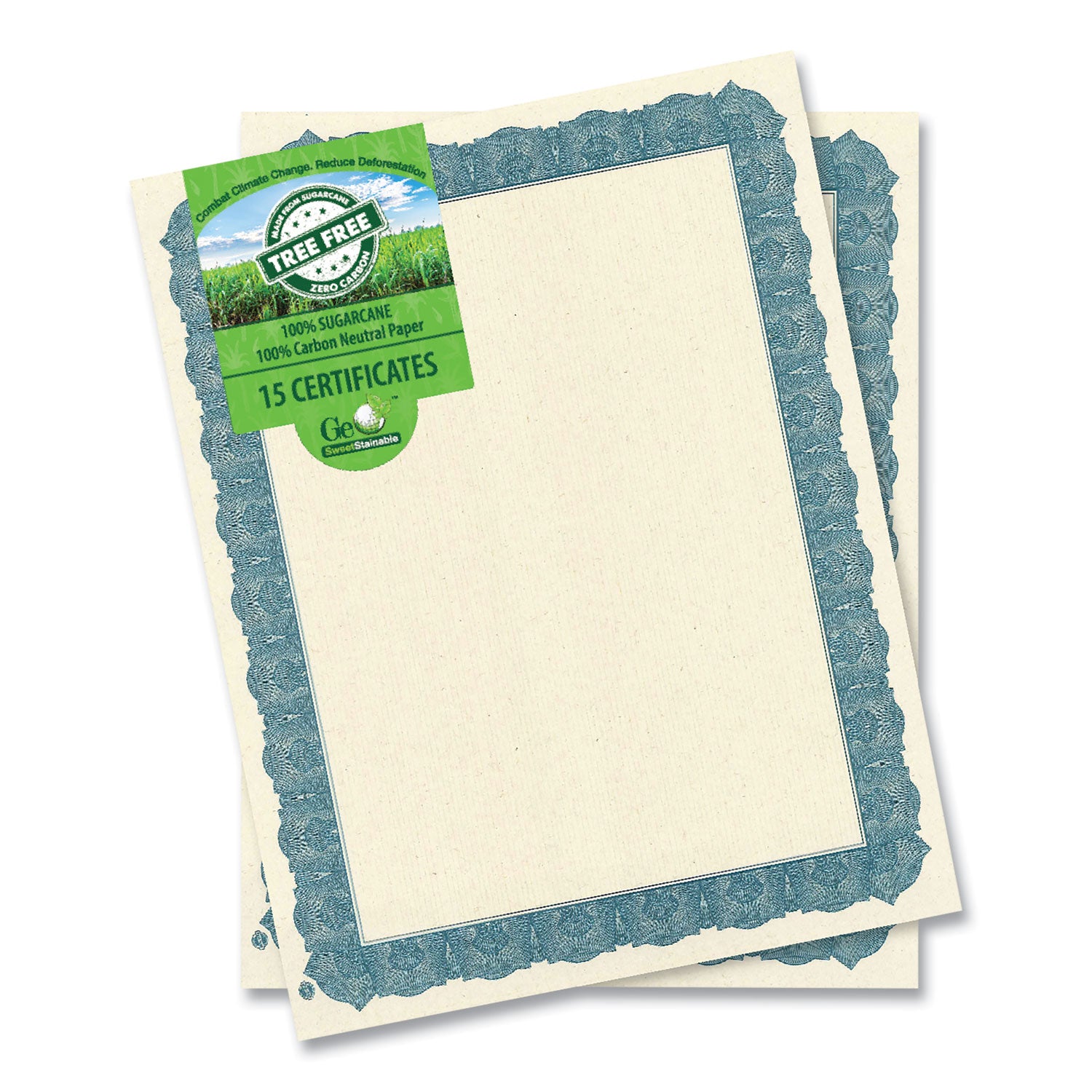 Geographics Tree Free Certificate - 8.5" Width - Multicolor with Blue Border - Sugarcane - 15 / Pack