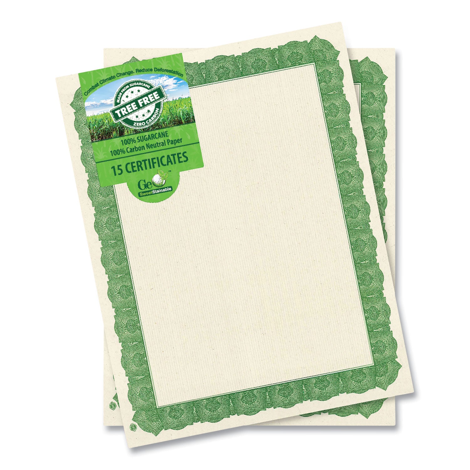 Geographics Tree Free Certificate - 8.5" Width - Multicolor with Green Border - Sugarcane - 15 / Pack