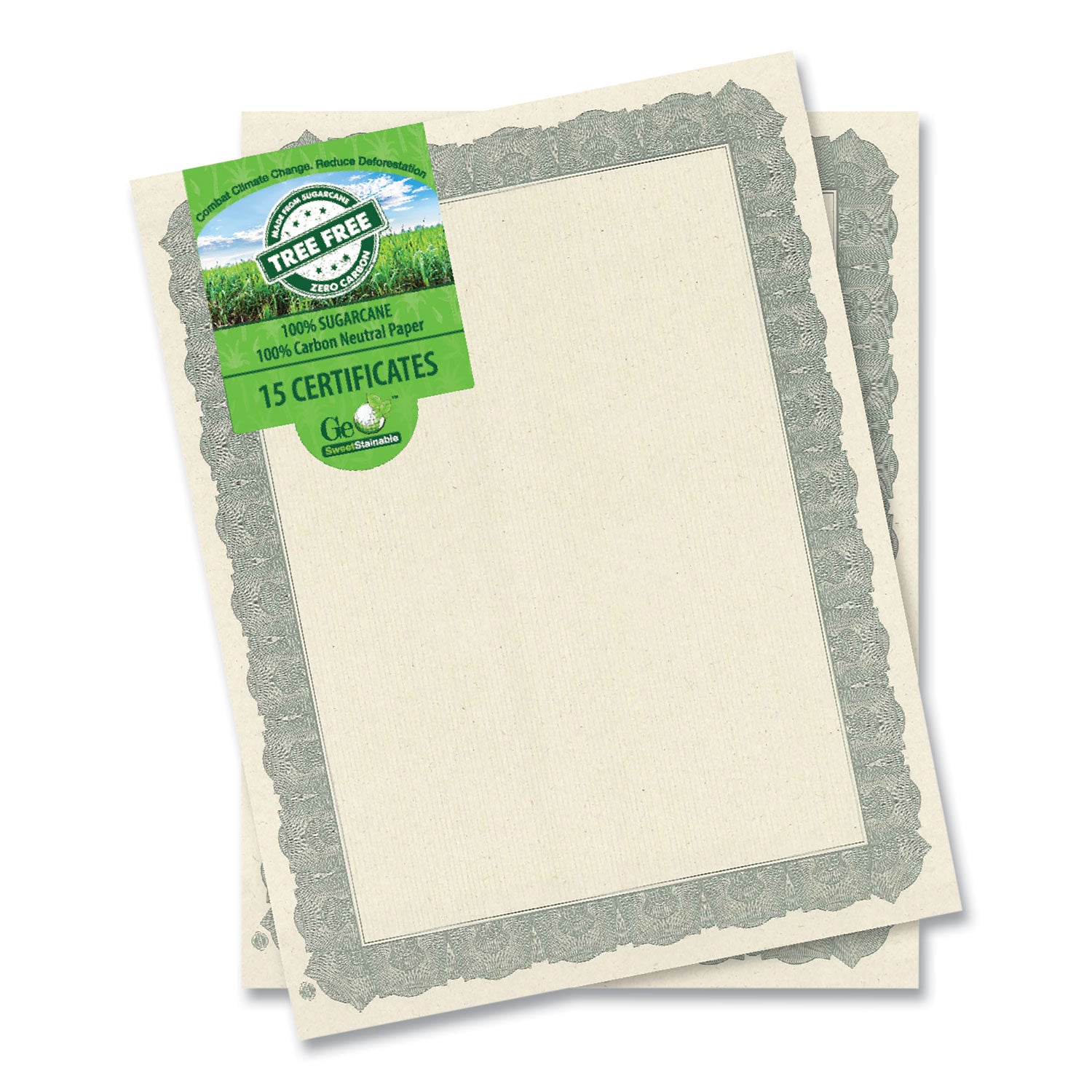 Geographics Tree Free Certificate - 8.5" Width - Multicolor with Silver Border - Sugarcane - 15 / Pack
