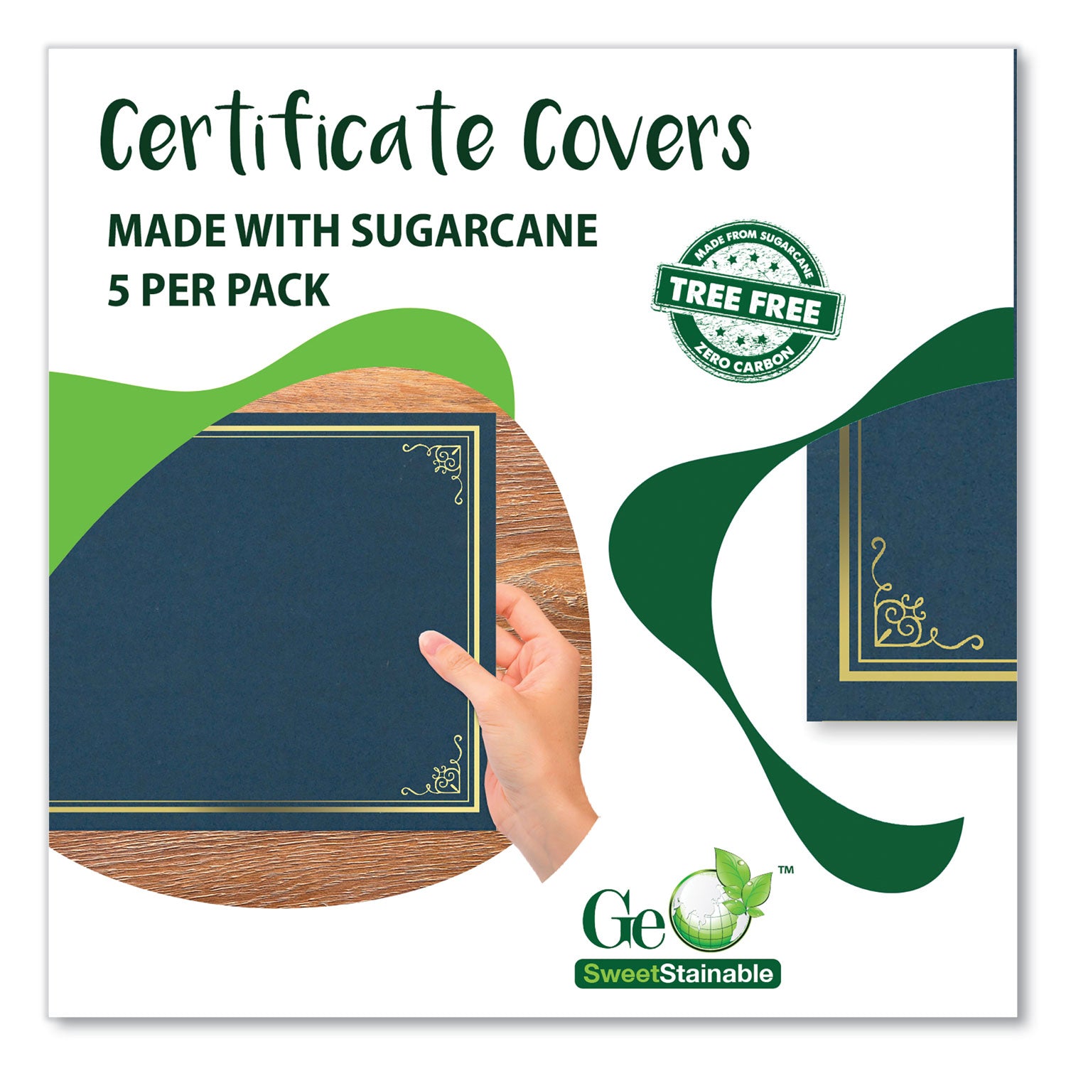 Geographics Letter Certificate Holder - 8 1/2" x 11" - Navy - 5 / Pack