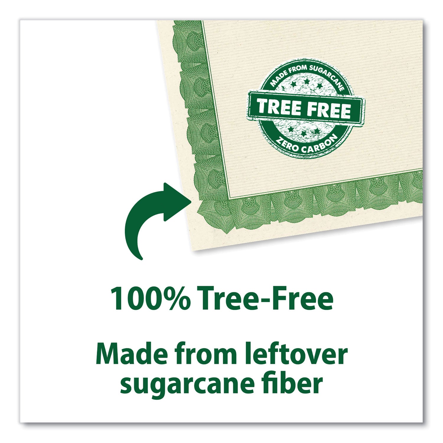 Geographics Tree Free Certificate - 8.5" Width - Multicolor with Green Border - Sugarcane - 15 / Pack