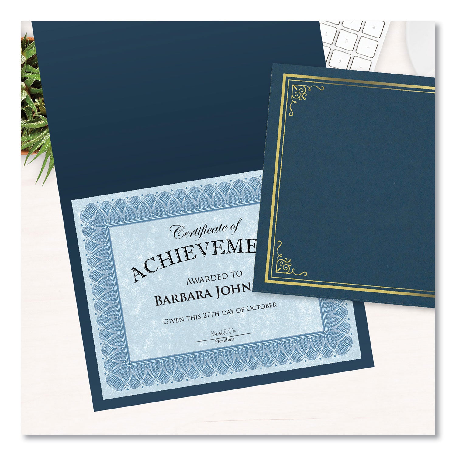 Geographics Letter Certificate Holder - 8 1/2" x 11" - Navy - 5 / Pack