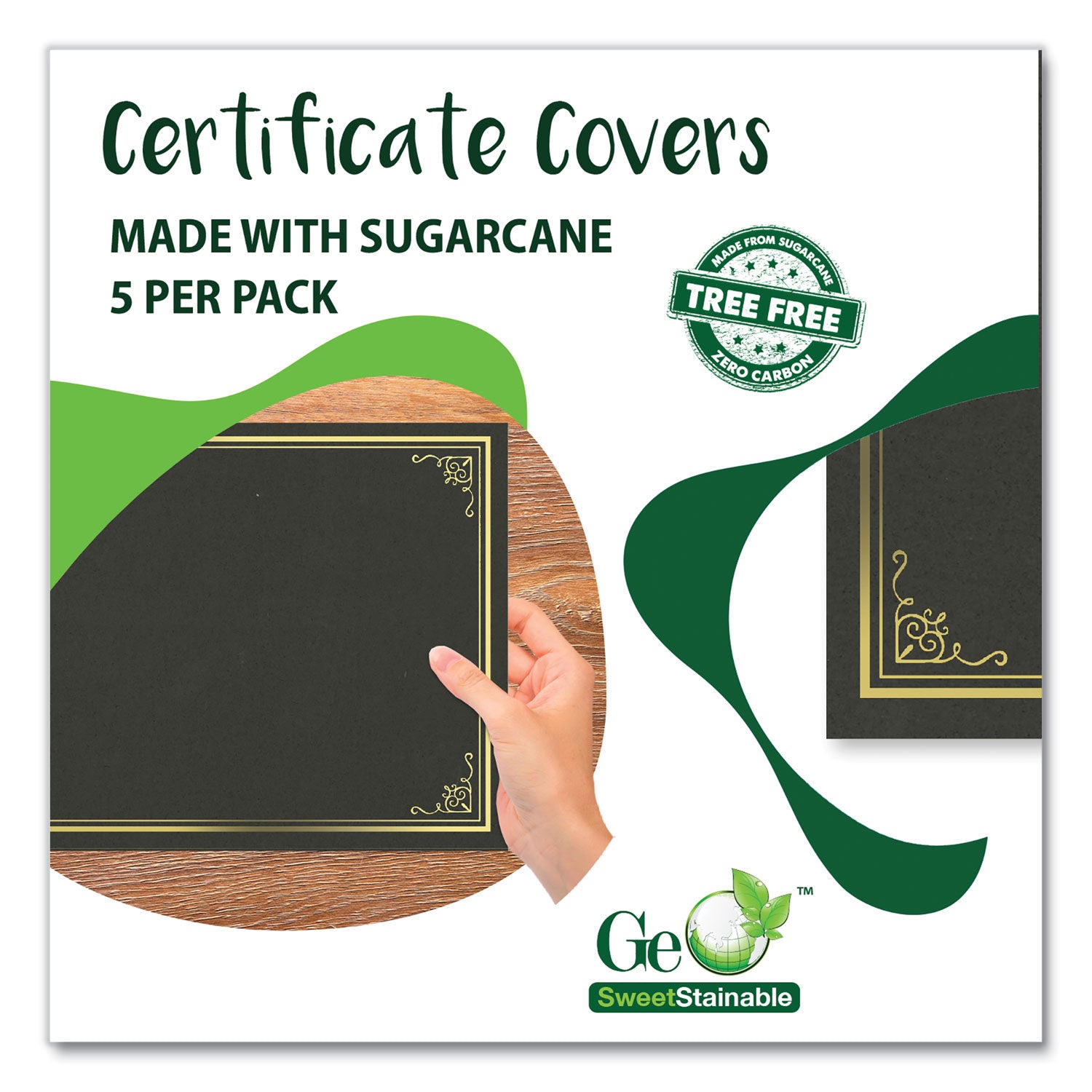 Geographics Letter Certificate Holder - 8 1/2" x 11" - Black - 5 / Pack