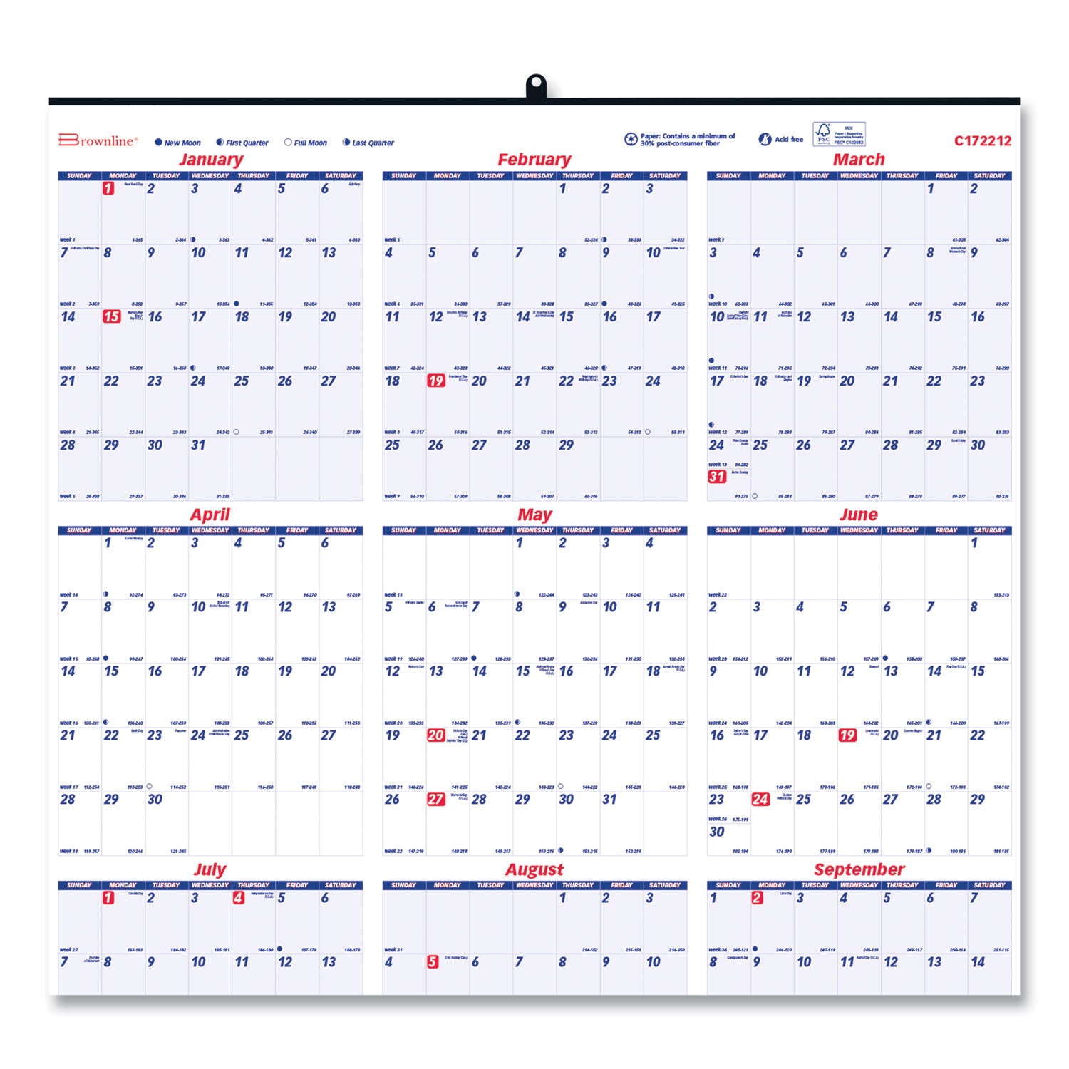 Yearly - 1 Year - January 2026 to December 2026 - 1 Year Single Page Layout - 24" x 36" Sheet Size - White - Paper - 1 Each