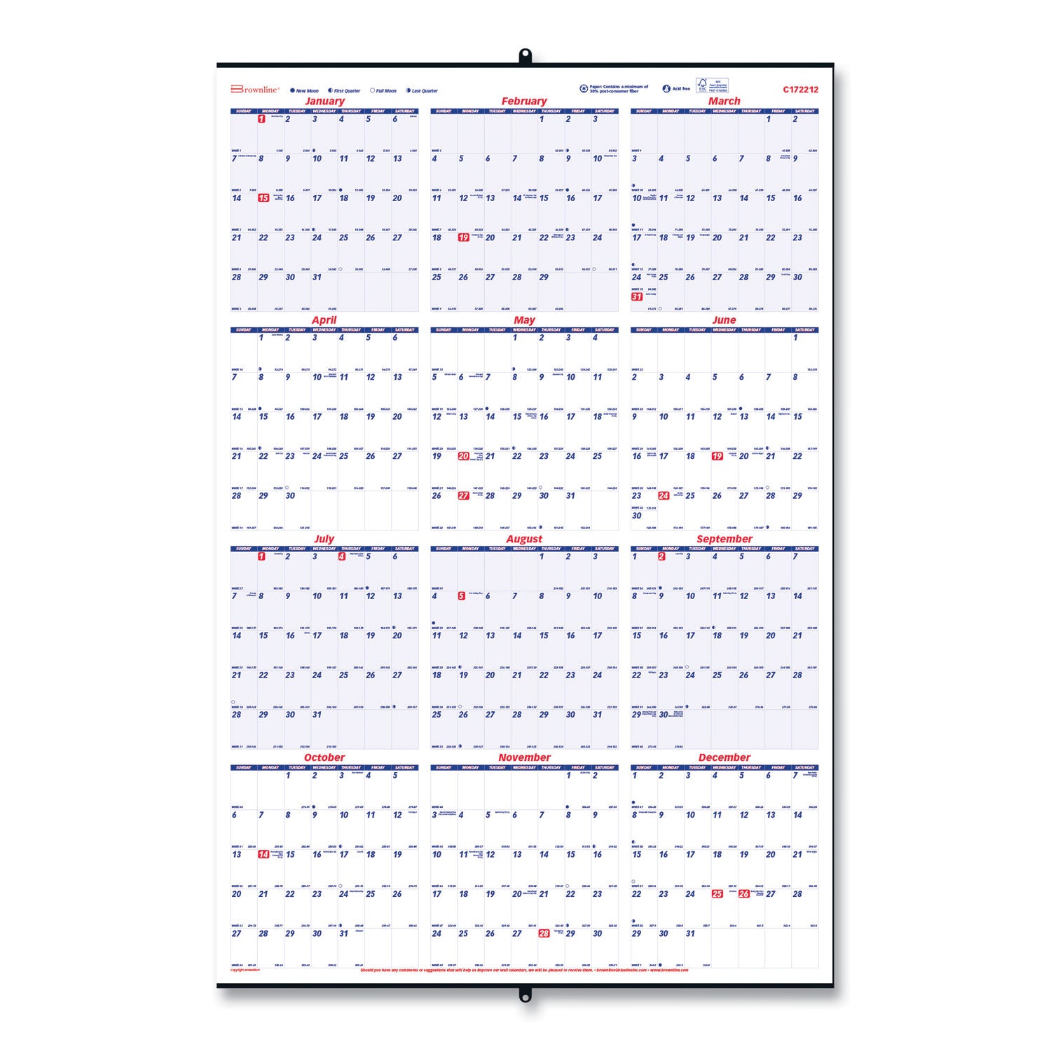 Yearly - 1 Year - January 2026 to December 2026 - 1 Year Single Page Layout - 24" x 36" Sheet Size - White - Paper - 1 Each
